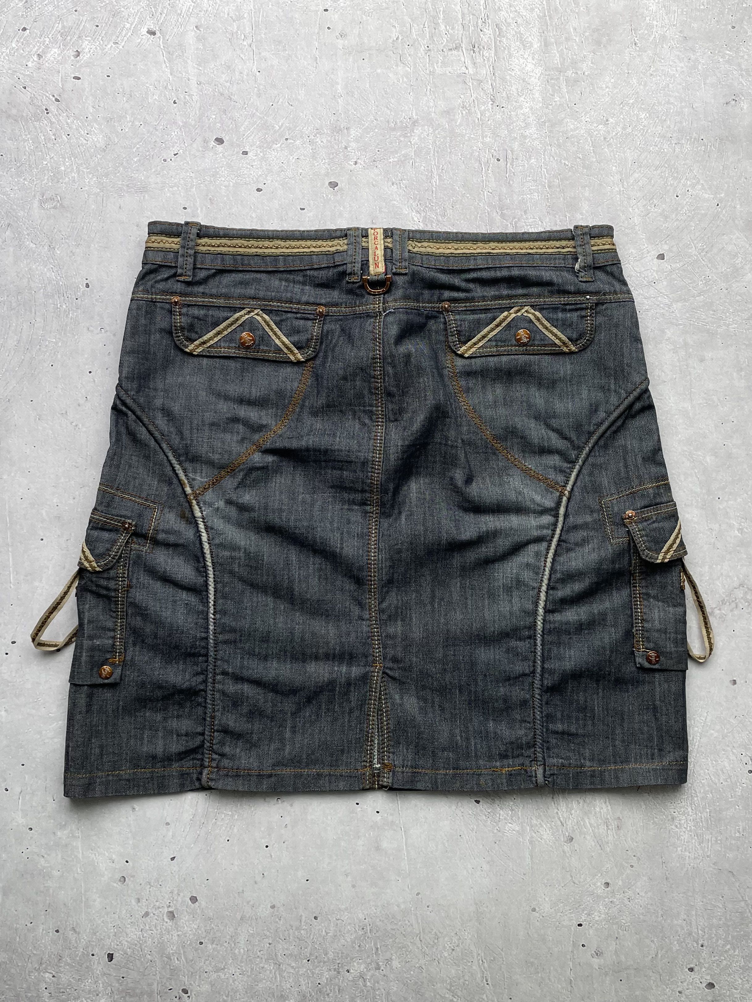 Vintage Vintage Cargo Bondage Denim Mini Skirt Size 34" / US 12 / IT 48 - 6 Thumbnail