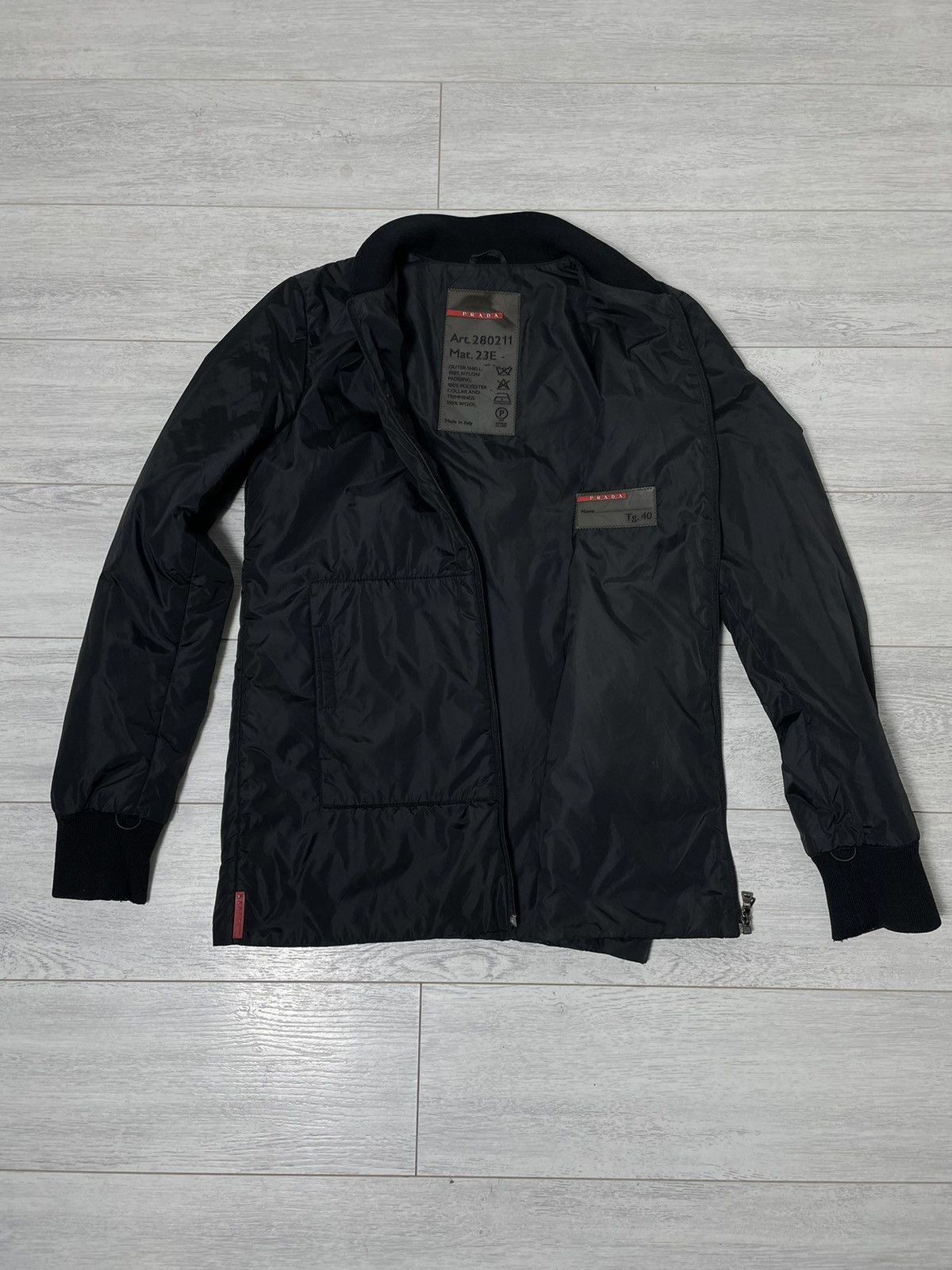 Image of Prada Sports - Red Tape Nylon Bomber Vintage in Black, Men's (Size Small)