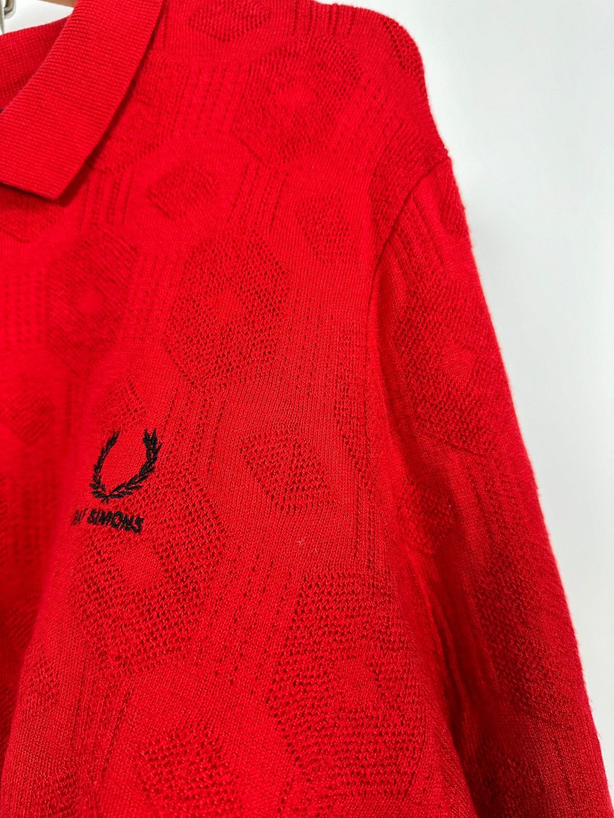 Fred Perry × Raf Simons RAF Simons X Fred Perry Red Silk Knit Sweater Size US XL / EU 56 / 4 - 22 Thumbnail