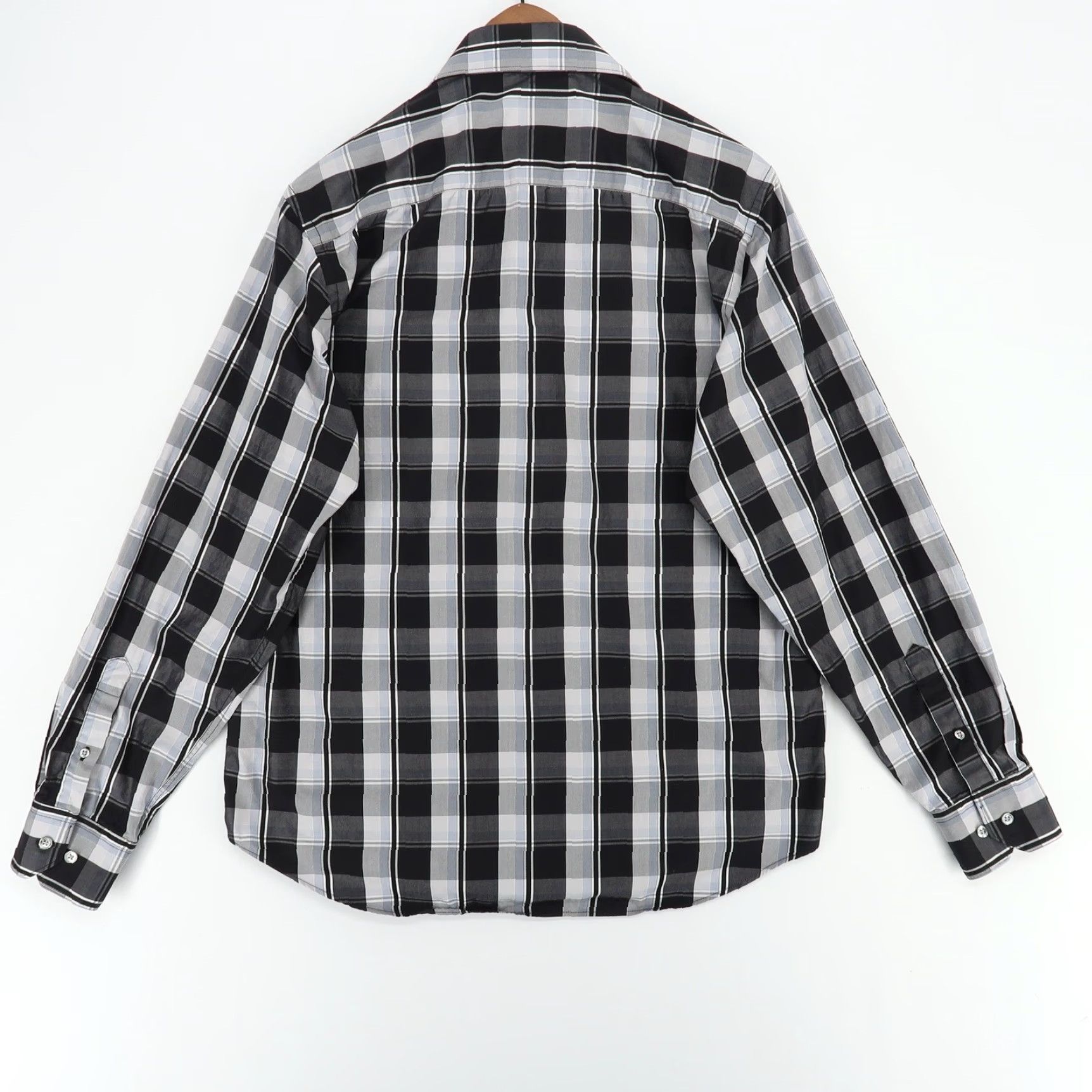 BUGATCHI Bugatchi Uomo Shirt Mens M Black Plaid Long Sleeve Button-Up Classic Fit Size US M / EU 48-50 / 2 - 2 Thumbnail