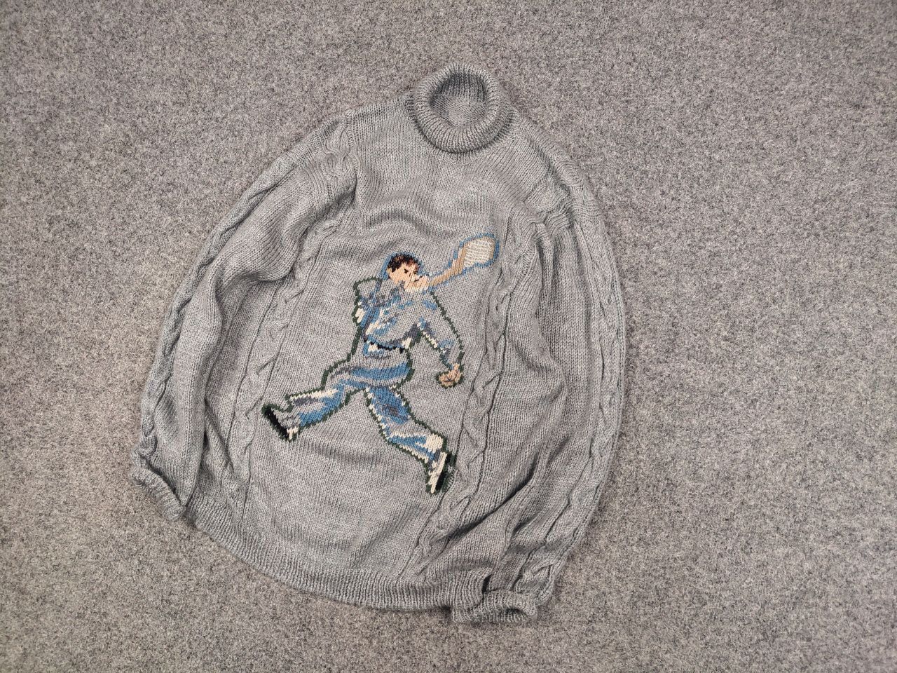 Japanese Brand Vintage 90's handmade Knit Sweater with big tennis player Size US S / EU 44-46 / 1 - 3 Thumbnail