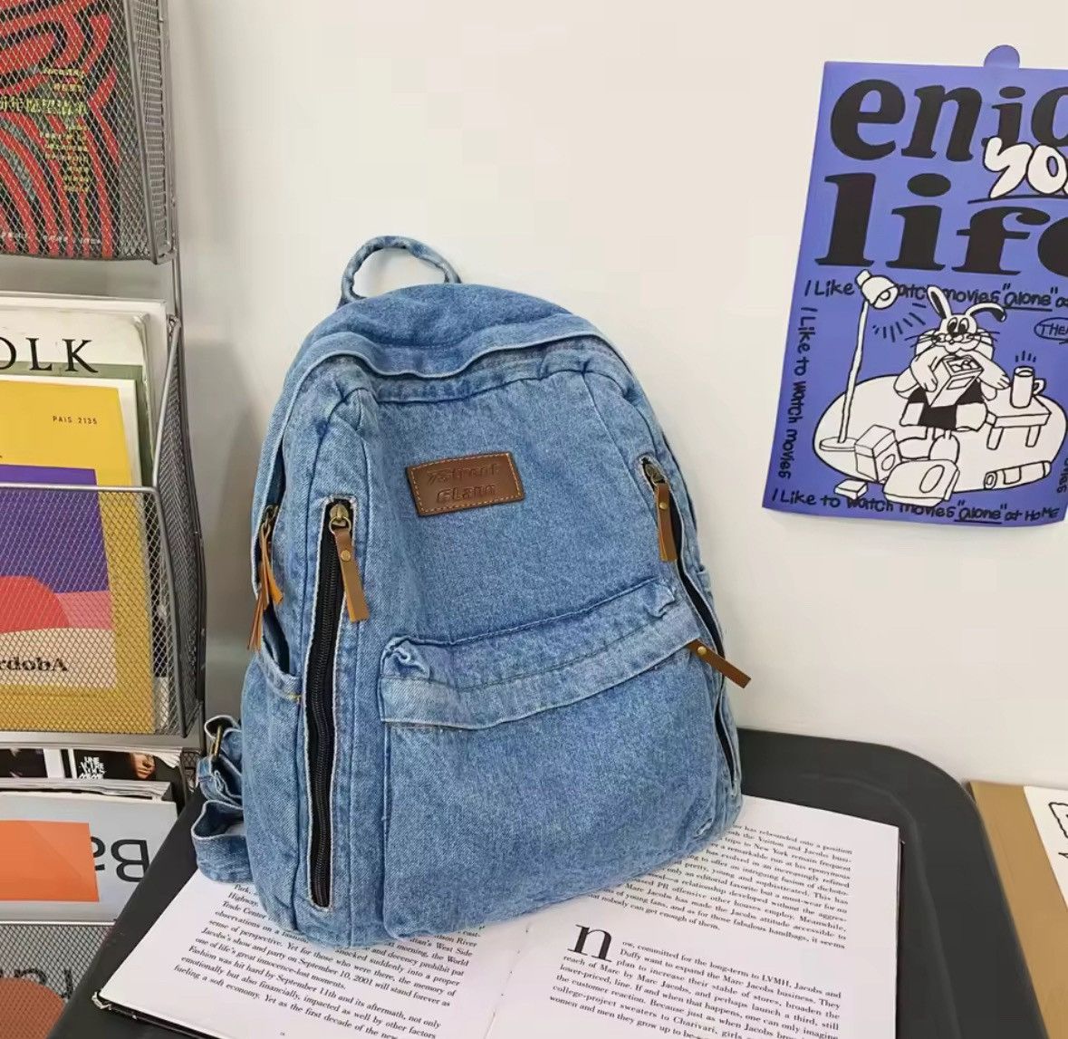 Japanese Brand Denim Fashion Backpacks for School Trend Student Jeans Bag Size ONE SIZE - 3 Thumbnail