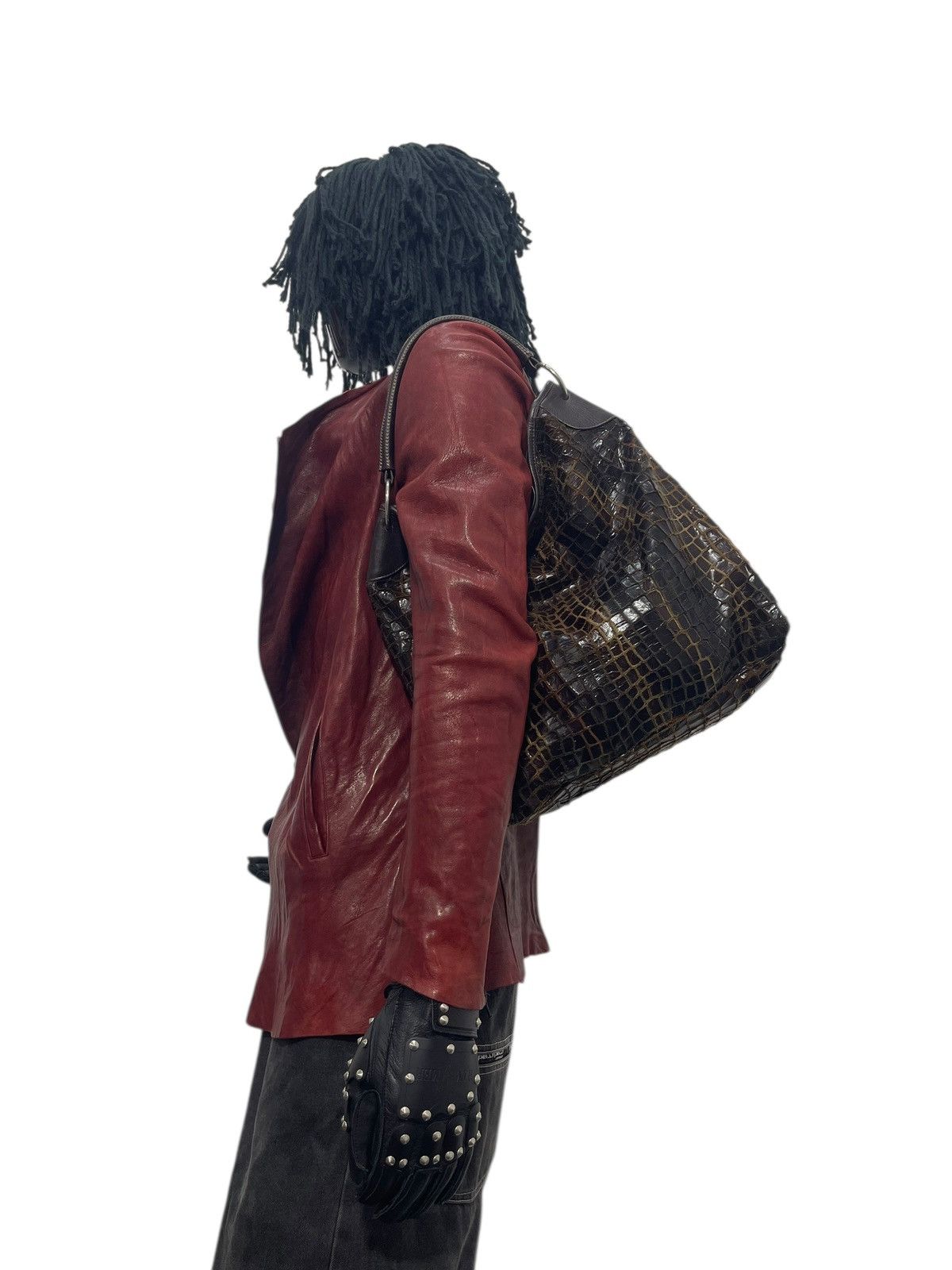 Genuine Leather Crocodile Embossed Textured Patina 4 Session Bag 2🟩1 Size ONE SIZE - 2 Thumbnail