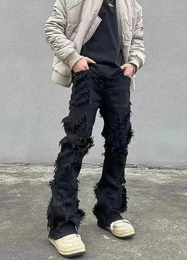 Japanese Brand High street black raw edge ripped jeans Size US 32 / EU 48 - 4 Thumbnail