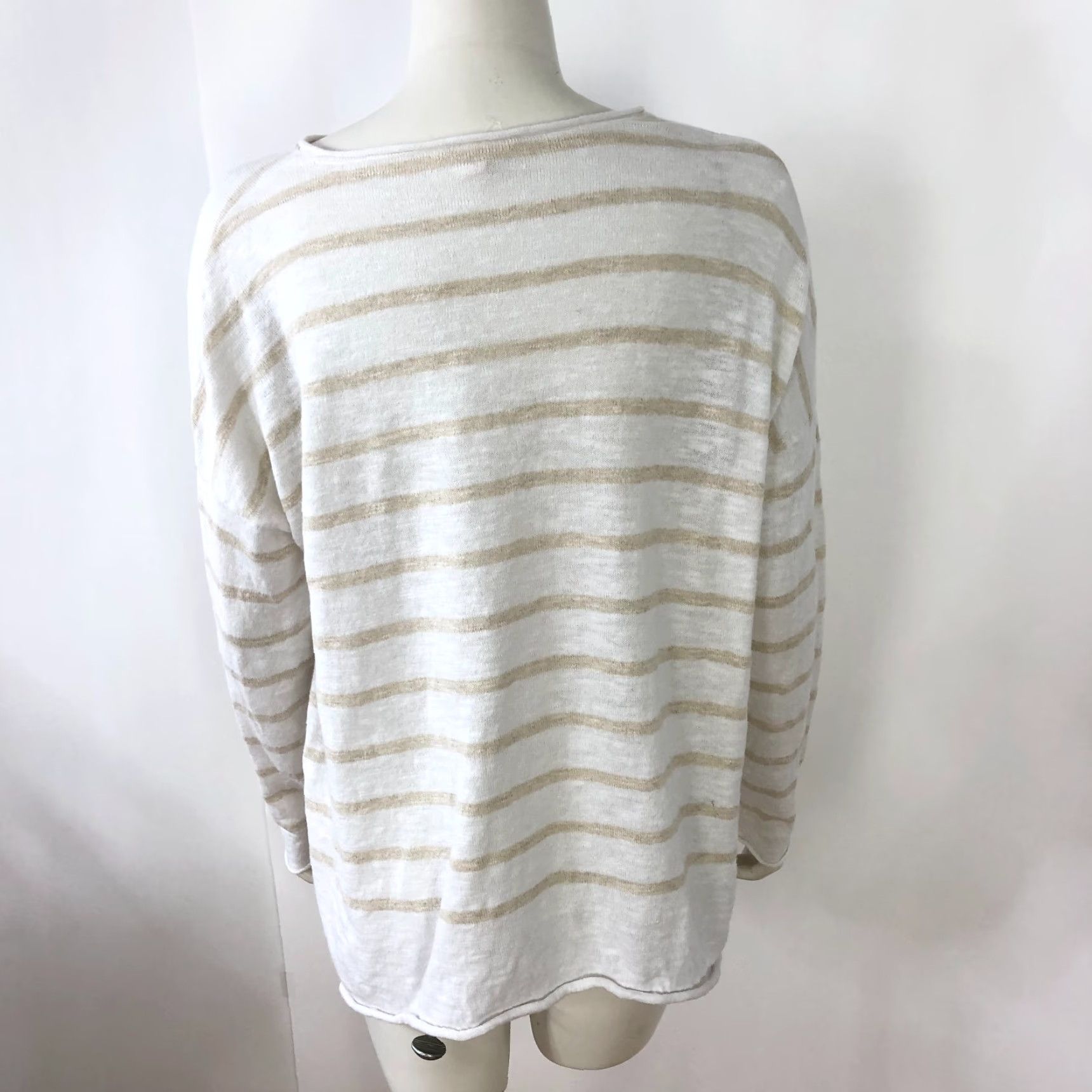 Eileen Fisher Eileen Fisher White Linen Blend Lightweight Boat Neck Pullover Sweater, Medium, Casual Womens, Knit, Classic American Style Size M / US 6-8 / IT 42-44 - 3 Thumbnail
