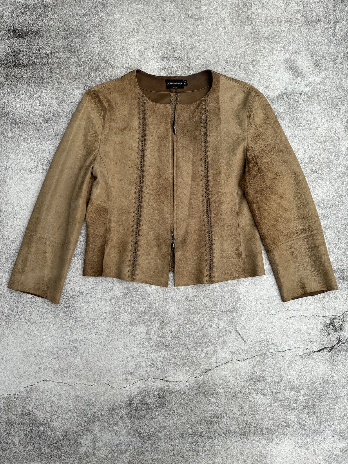 image of Giorgio Armani Lamb Genuine Leather Light Jacket in Brown, Women's (Size Medium)
