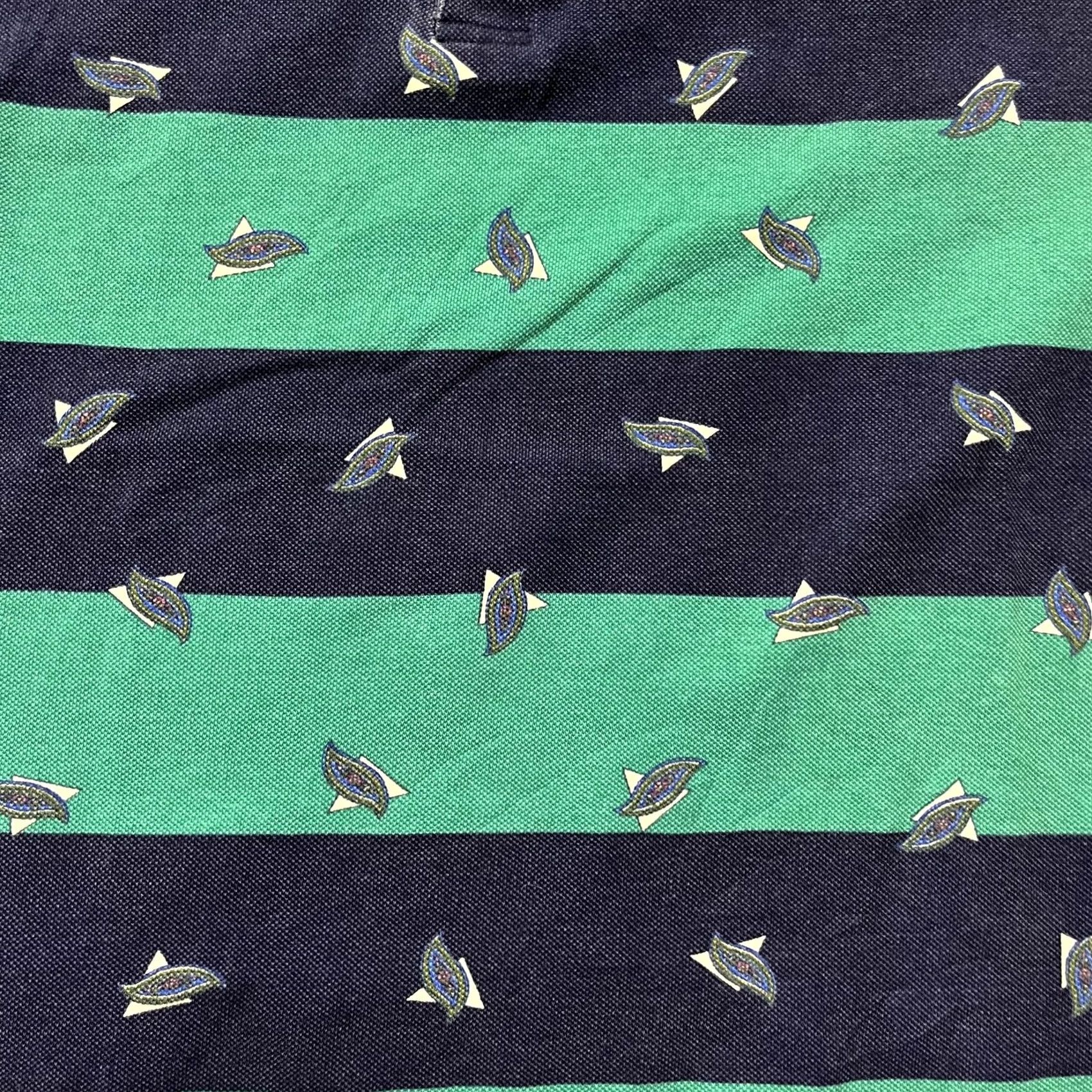 Vintage VINTAGE Stockton Polo Shirt Mens L Blue Green Stripe Fish Print Made USA Size US L / EU 52-54 / 3 - 3 Thumbnail