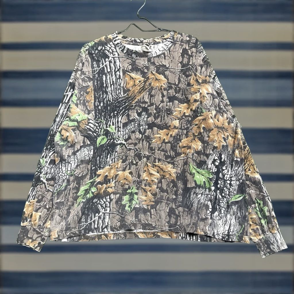 Jerzees VINTAGE Jerzees Outdoors Camo Shirt Mens XL Long Sleeve Camouflage Mossy Oak Hunting Jersey Cotton Green 1990s Mens Size US XL / EU 56 / 4 - 1 Thumbnail