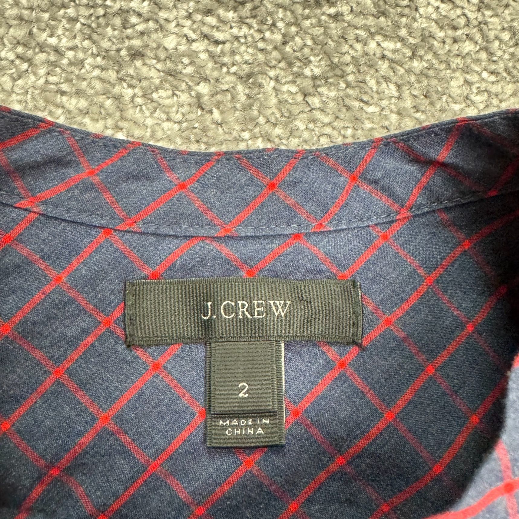 J.Crew J.Crew Button Ruffle Popover Blouse Womens S Red Blue Plaid Long Sleeve Cotton Casual Preppy Size S / US 4 / IT 40 - 6 Thumbnail