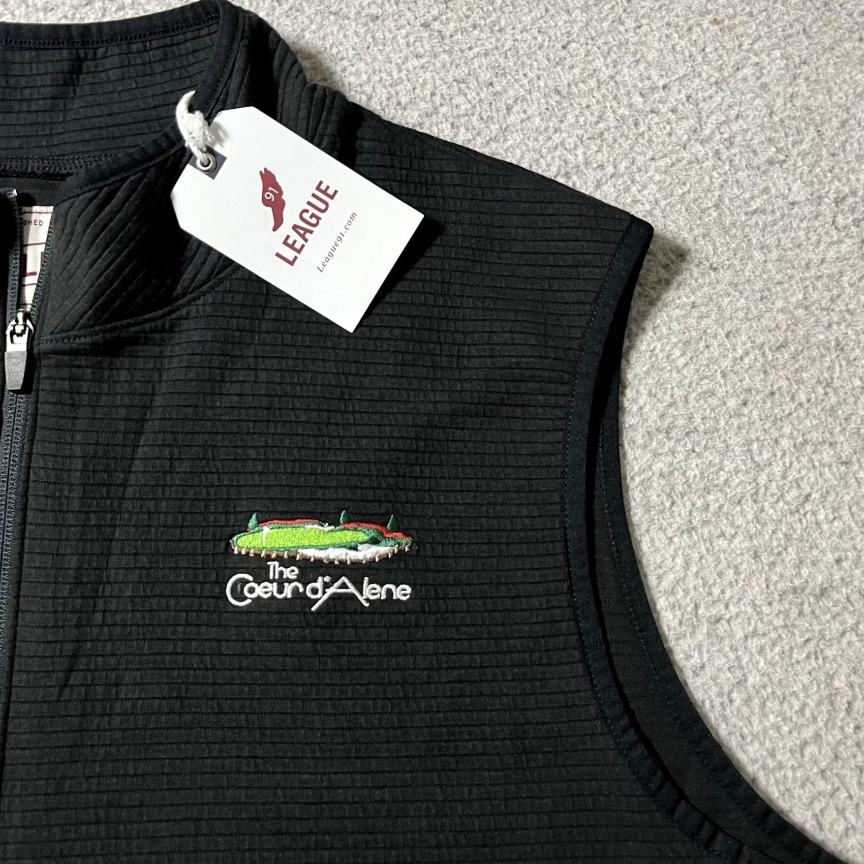 Vintage 91 League Vest XL Black The Coeur D Alene Golf Club Logo Jacket Full Zip Mens Windbreaker Size US XL / EU 56 / 4 - 7 Thumbnail