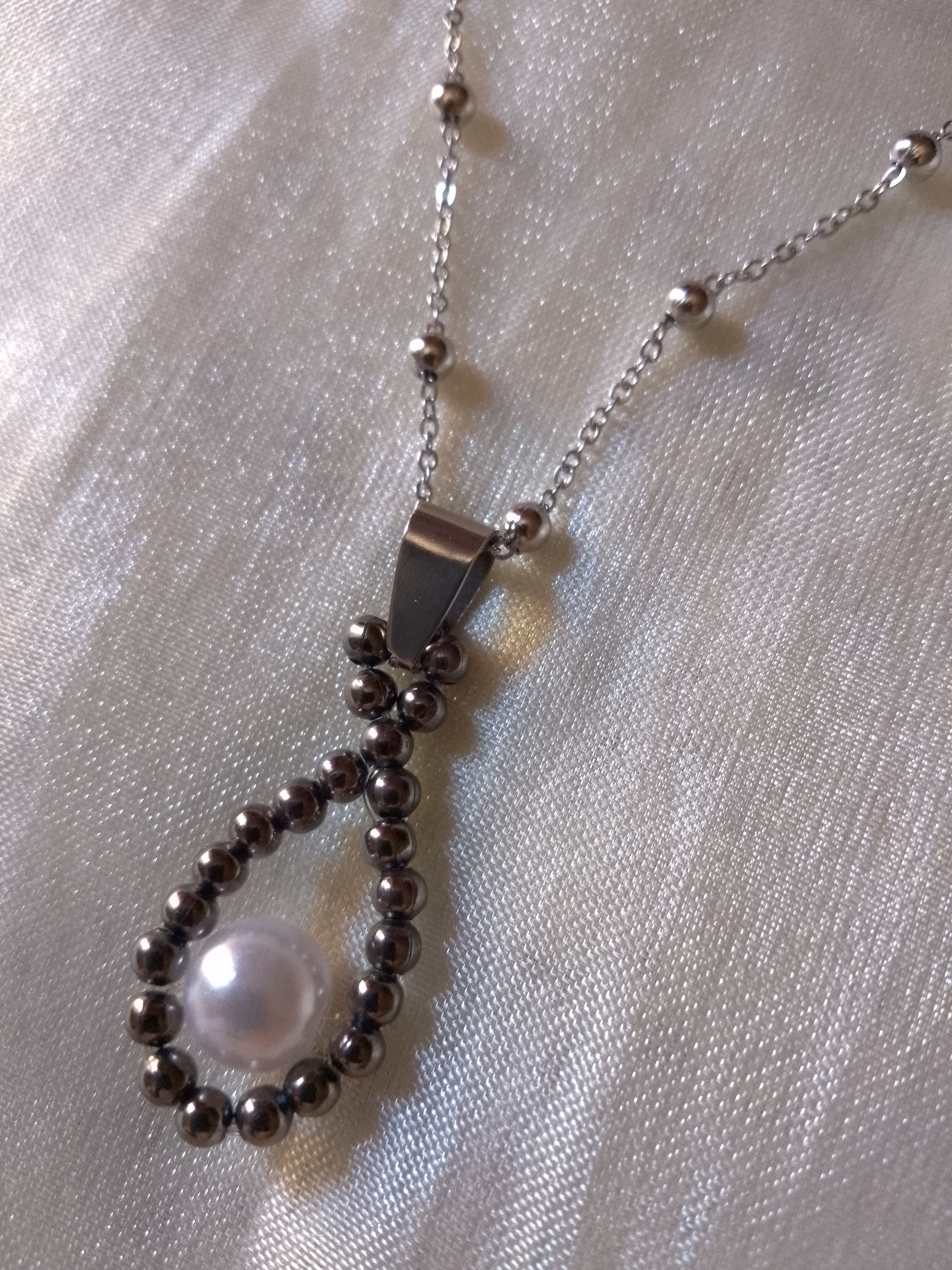 Handmade Necklace Teardrop Pendant Earrings Pearls Size ONE SIZE - 2 Thumbnail