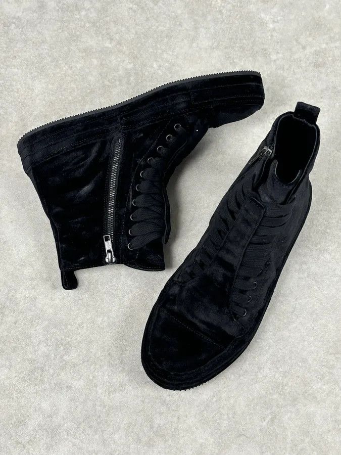 Ann Demeulemeester Ann Demeulemeester Black Velvet High-Top Sneakers Size US 7 / EU 40 - 8 Thumbnail