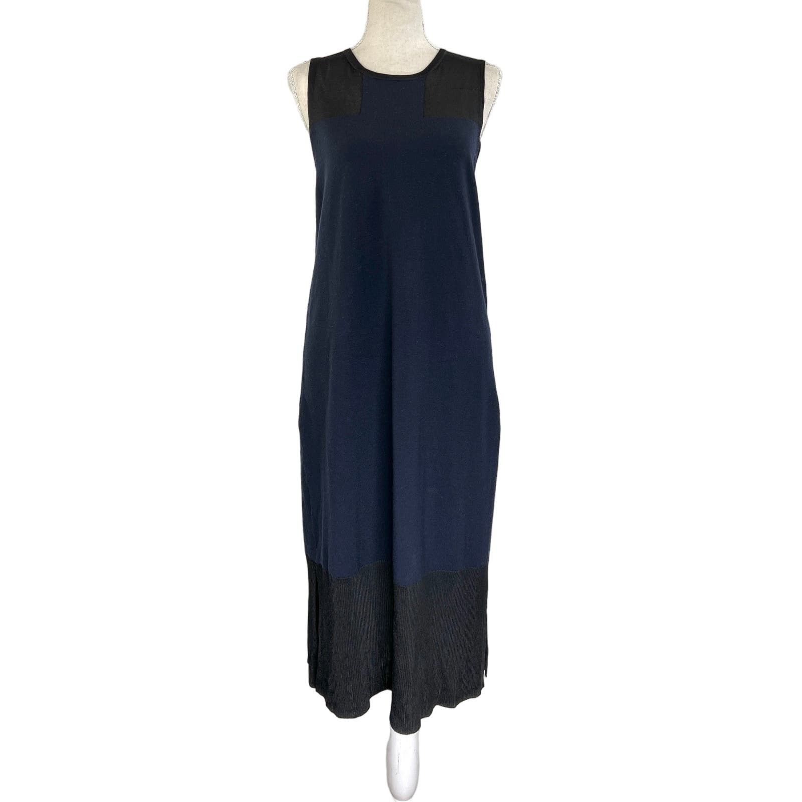 image of Rag Bone Rag & Bone Sleeveless Wool Dress Mesh Panels Midi Navy in Blue, Women's (Size Medium)