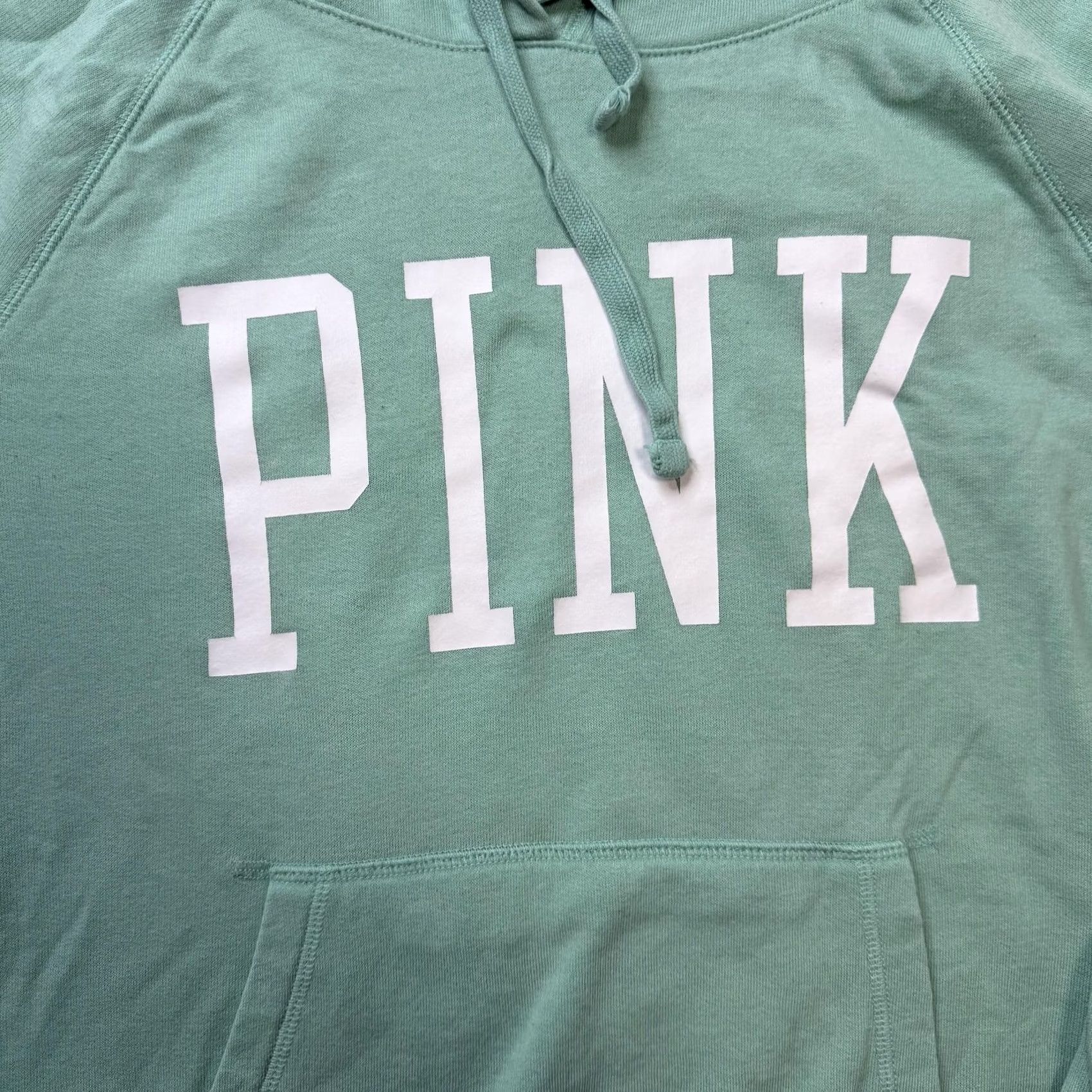 Pinko PINK Victoria's Secret Hoodie Womens Large Green Terry Raglan Pullover Logo Size L / US 10 / IT 46 - 2 Thumbnail