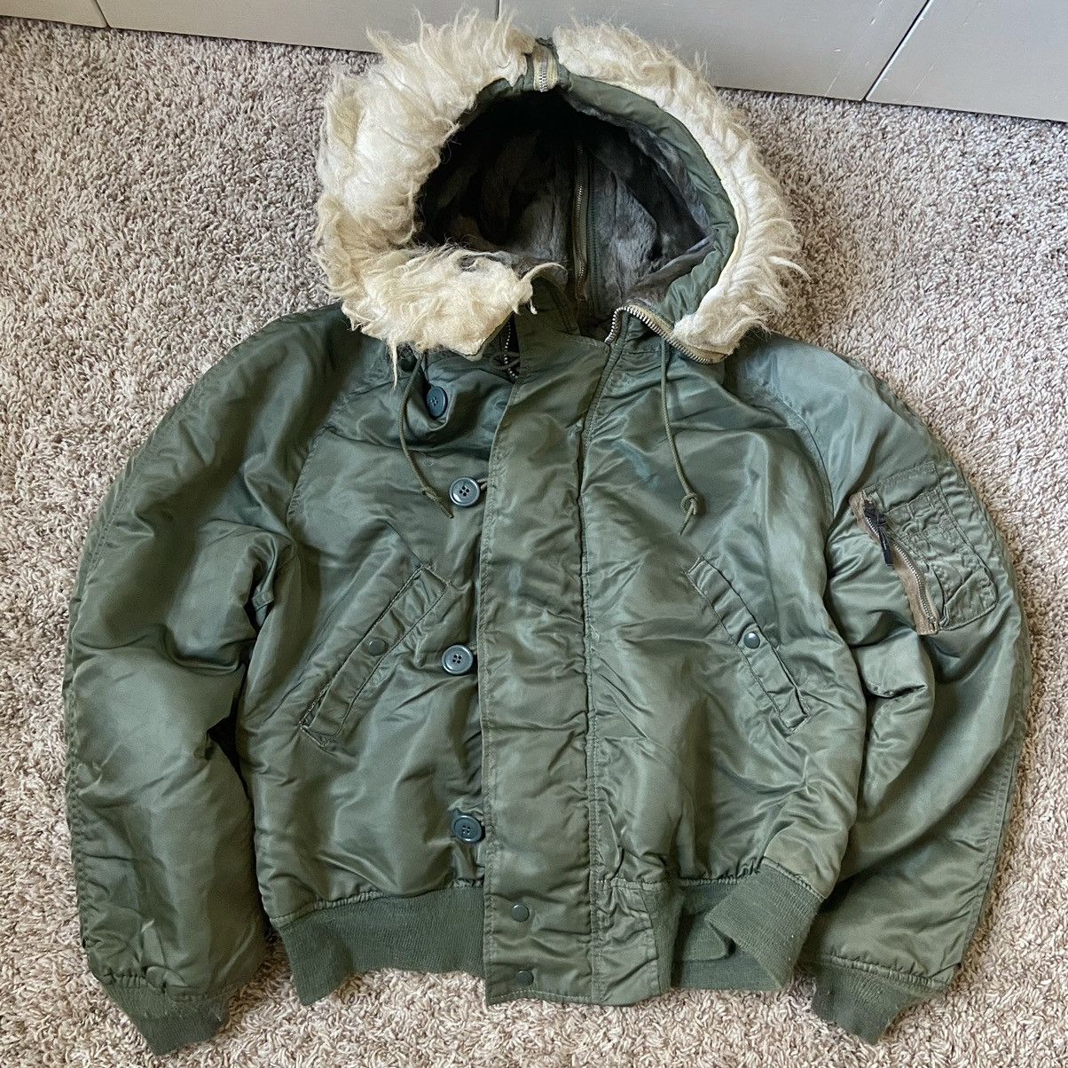image of Vintage Alpha Industries N-2B Flight Jacket Parka Split Hood in Green, Men's (Size Large)