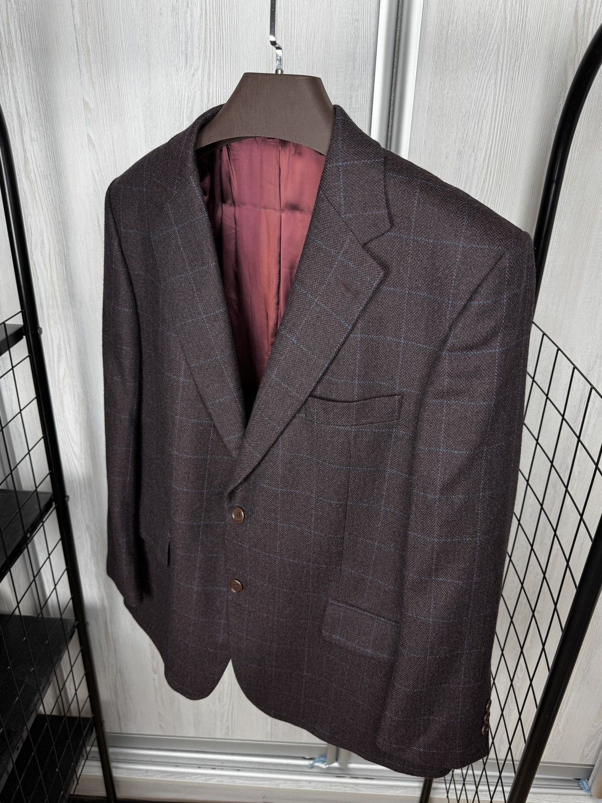 Magee Magee Burgundy Brown Men’s 2 button checkered blazer 44S Size 44S - 7 Thumbnail