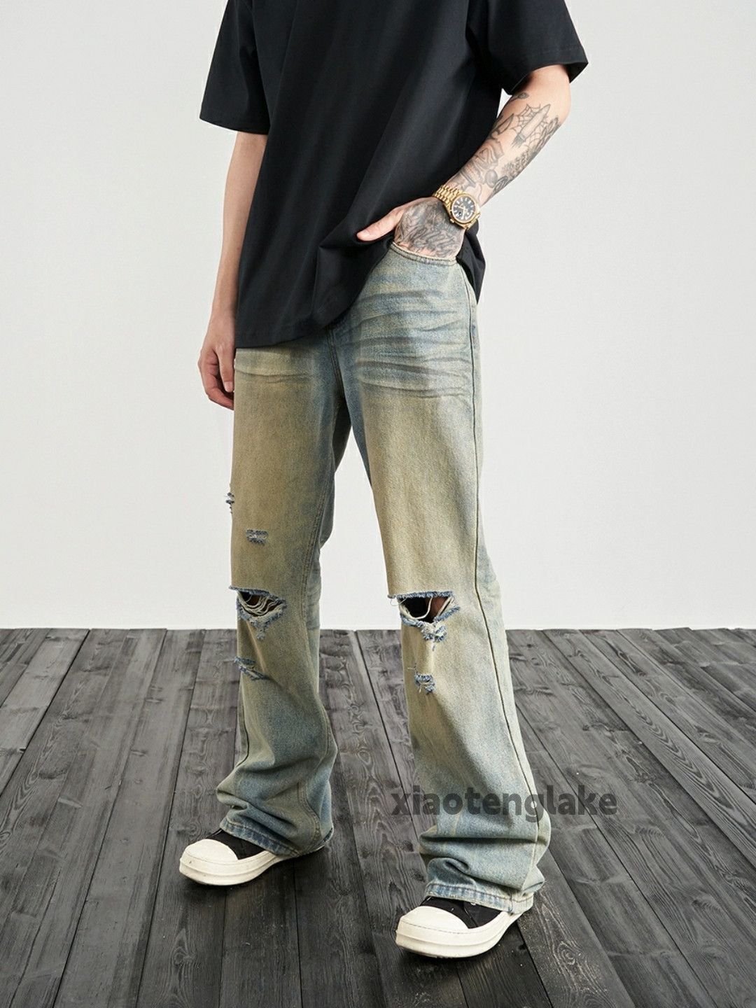 Jean × Vintage washed faded damaged ripped rusty punk flared grunge jeans Size US 30 / EU 46 - 2 Thumbnail