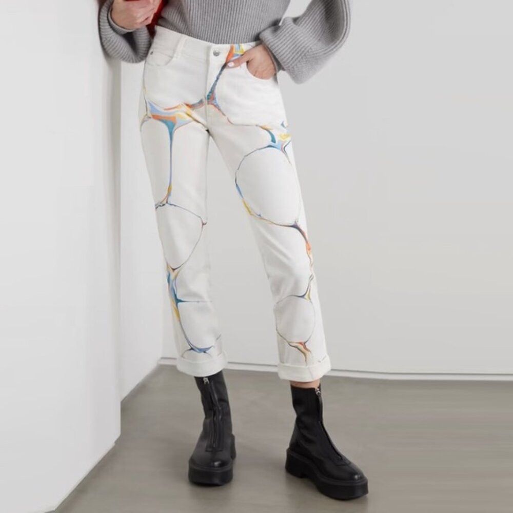 Stella McCartney Stella McCartney Mid Rise Marble Print White Jeans Made In Size 24" / US 00 / IT 34 - 1 Thumbnail
