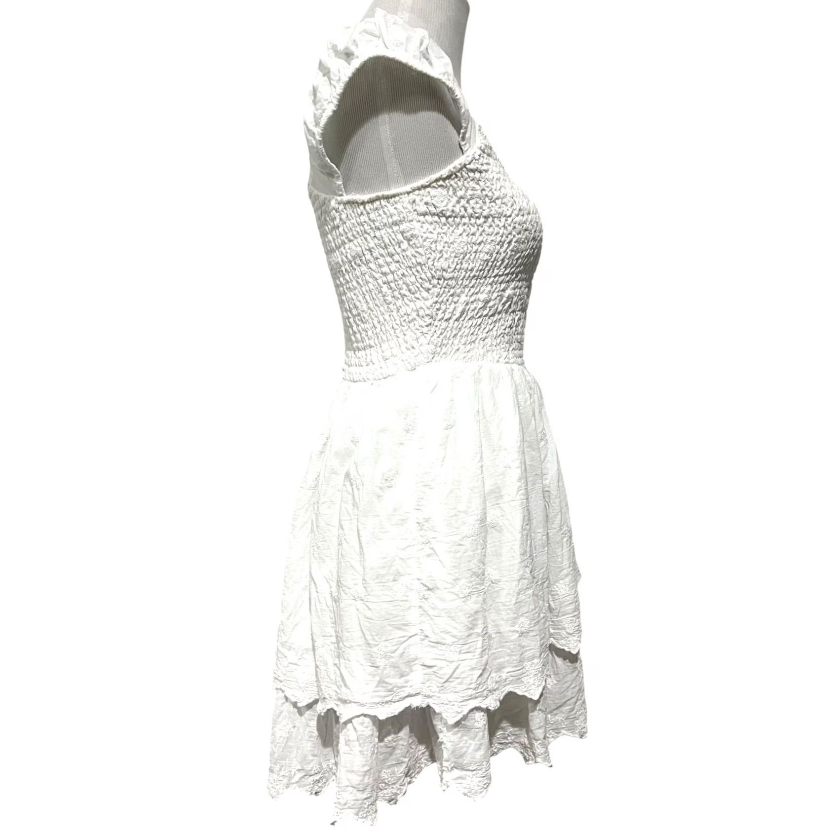 American Eagle Outfitters American Eagle Women's S White Cotton Gauze Smocked Mini Dress Fairy Casual Size S / US 4 / IT 40 - 5 Thumbnail