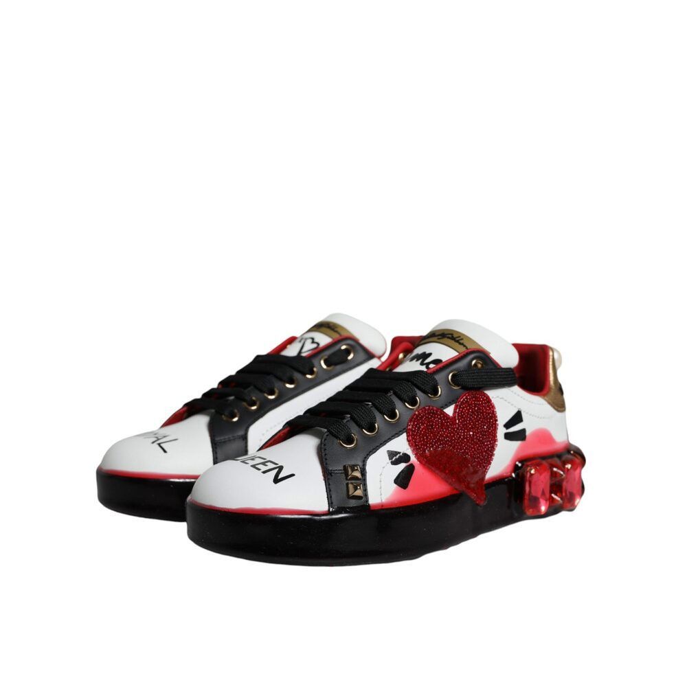 Dolce & Gabbana Dolce & Gabbana White Red Crystals Leather Portofino Sneaker Size US 6.5 / IT 36.5 - 3 Thumbnail
