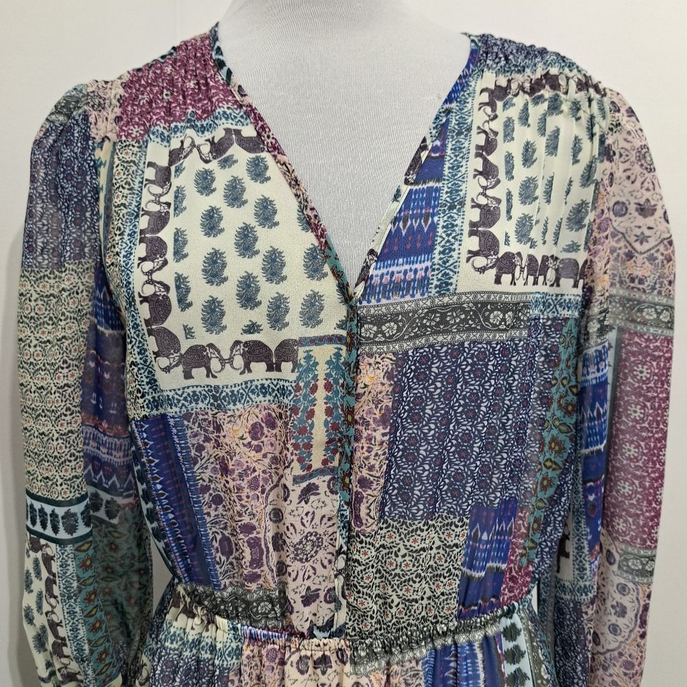 Other Hiche Colorful Patchwork Animal Print Boho Casual Tiered Dre Size M / US 6-8 / IT 42-44 - 14 Thumbnail
