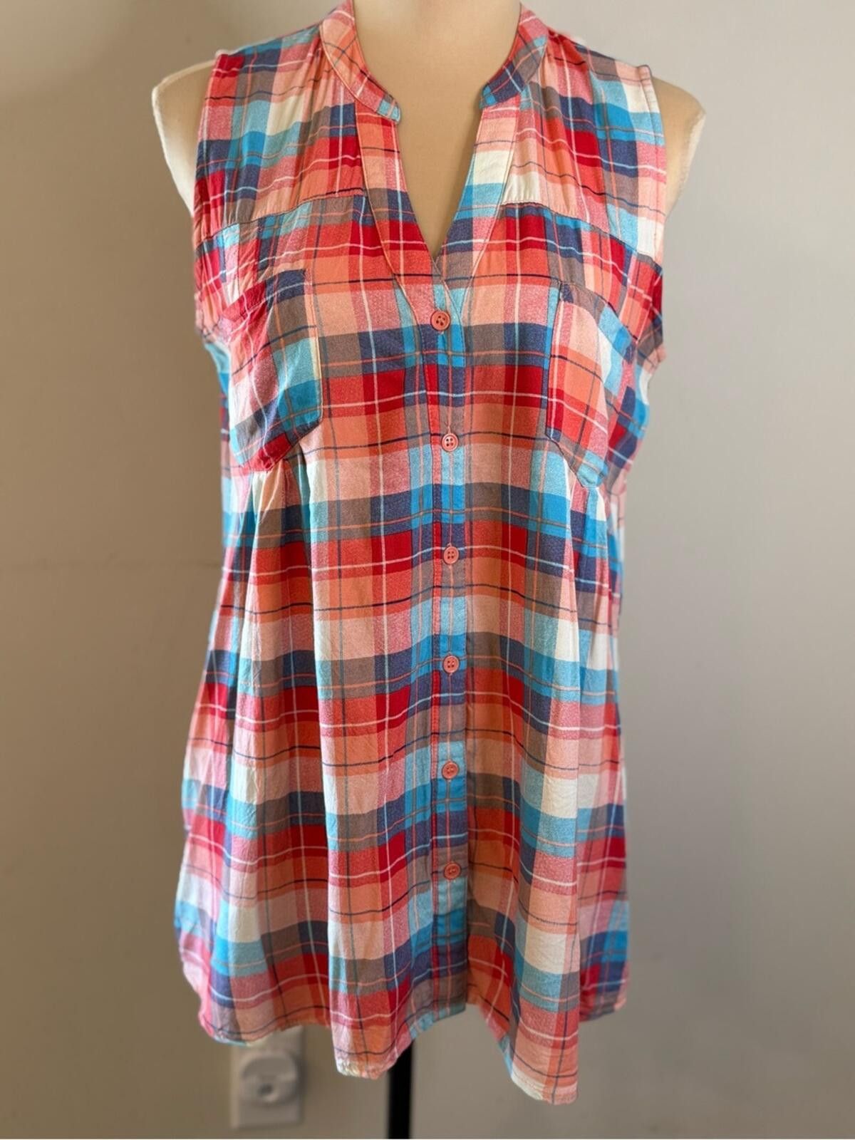 Other Orange Creek colorful plaid button up sleeveless tunic top M Size M / US 6-8 / IT 42-44 - 5 Thumbnail