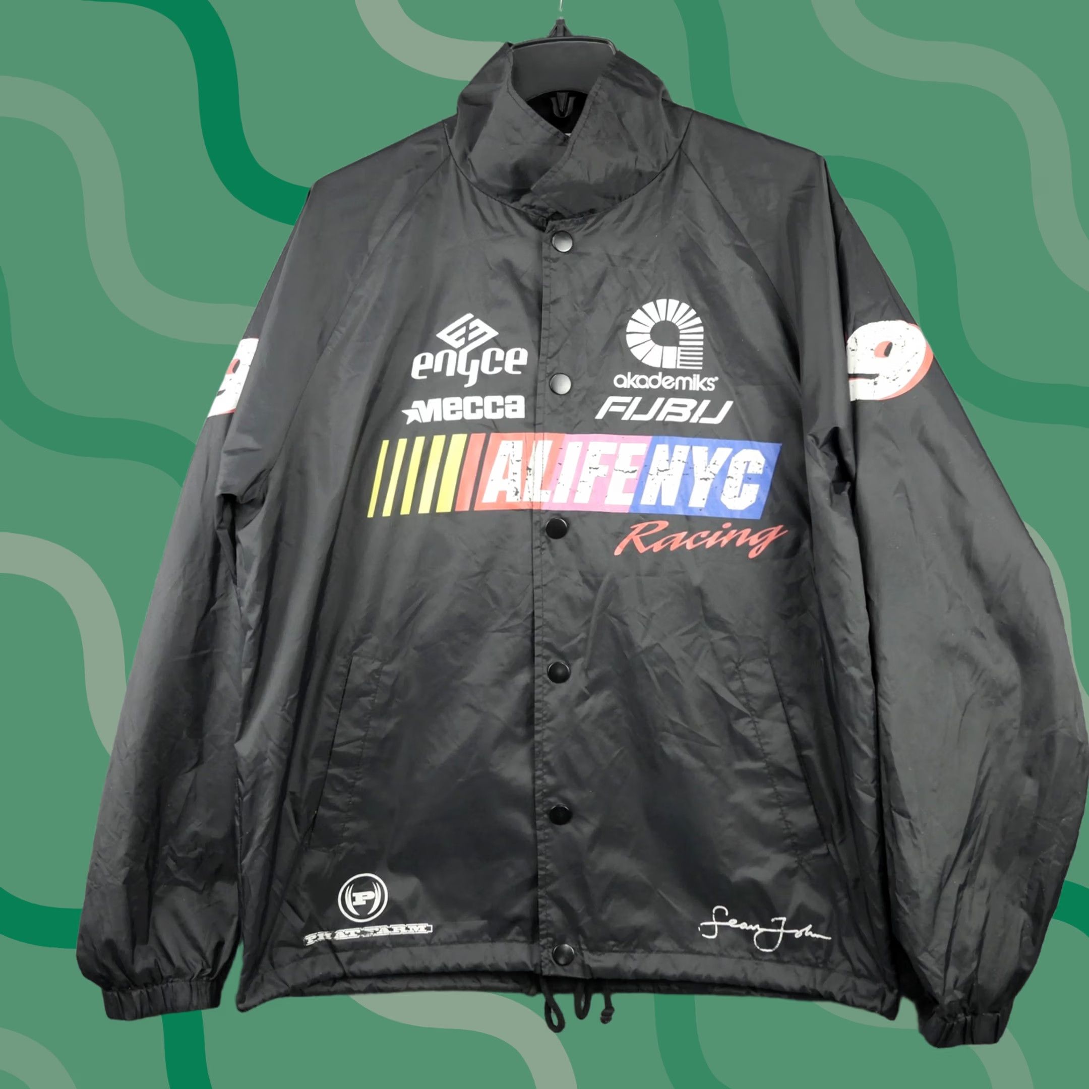 Alife ALIFE Jacket Mens Large Black Alife NYC Racing Windbreaker Hip Hop Graphic Size US L / EU 52-54 / 3 - 1 Thumbnail