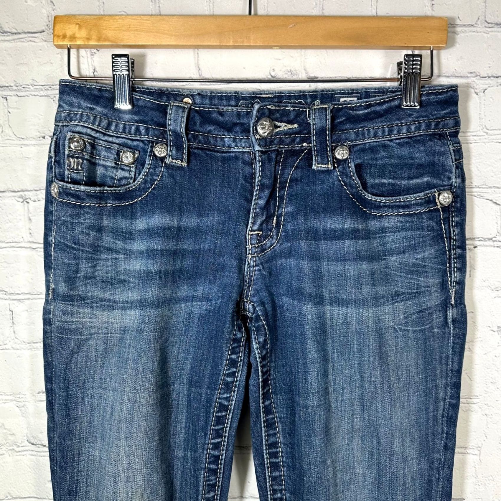 Miss Me Miss Me Jeans Bootcut Blue Fleur De Lis Sequin Embroidered Medium Wash 27 Womens Size 27" / US 4 / IT 40 - 3 Thumbnail