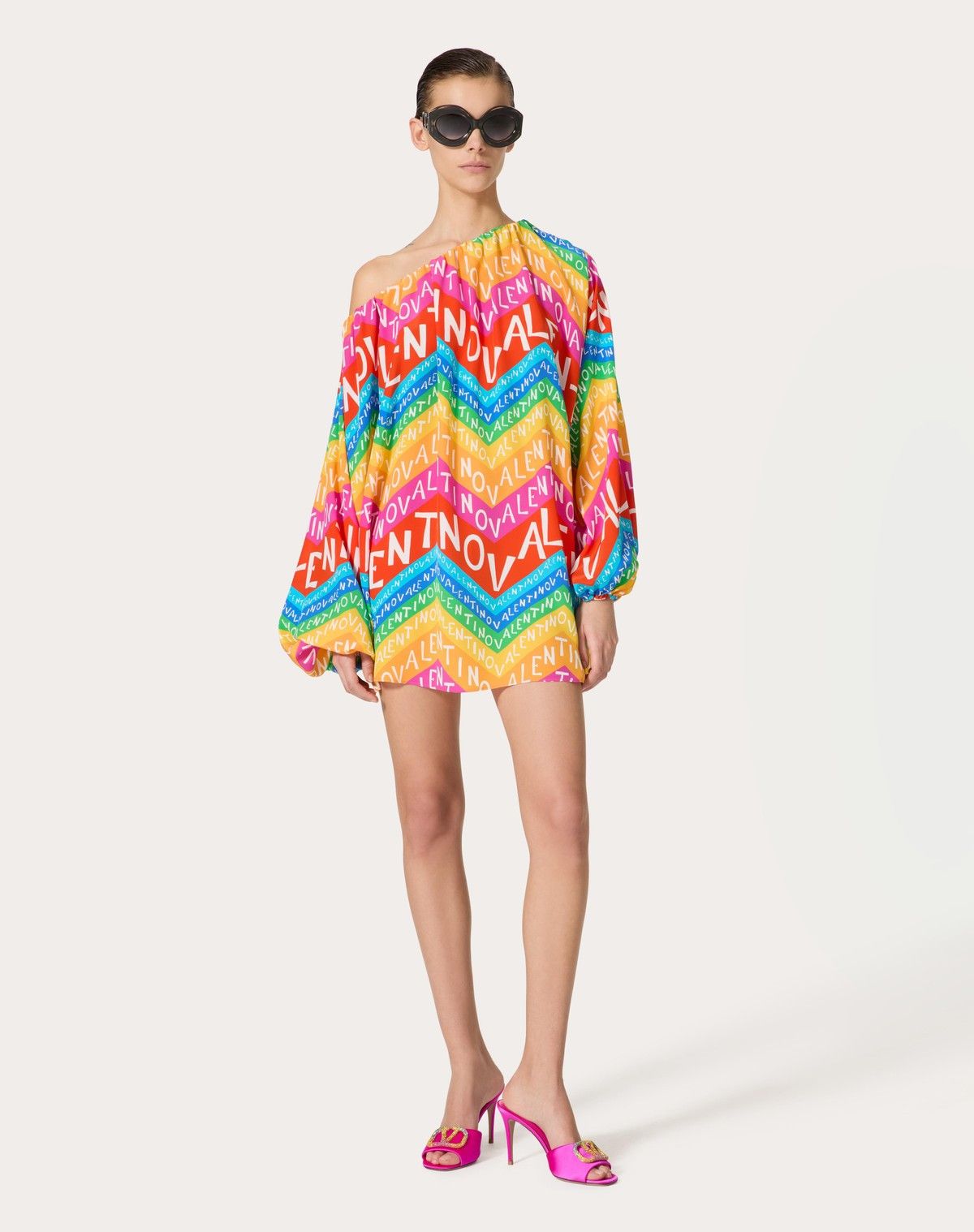 Valentino o1s1wg110525 Crepe De Chine Short Dress in Multicolor Size M / US 6-8 / IT 42-44 - 2 Thumbnail
