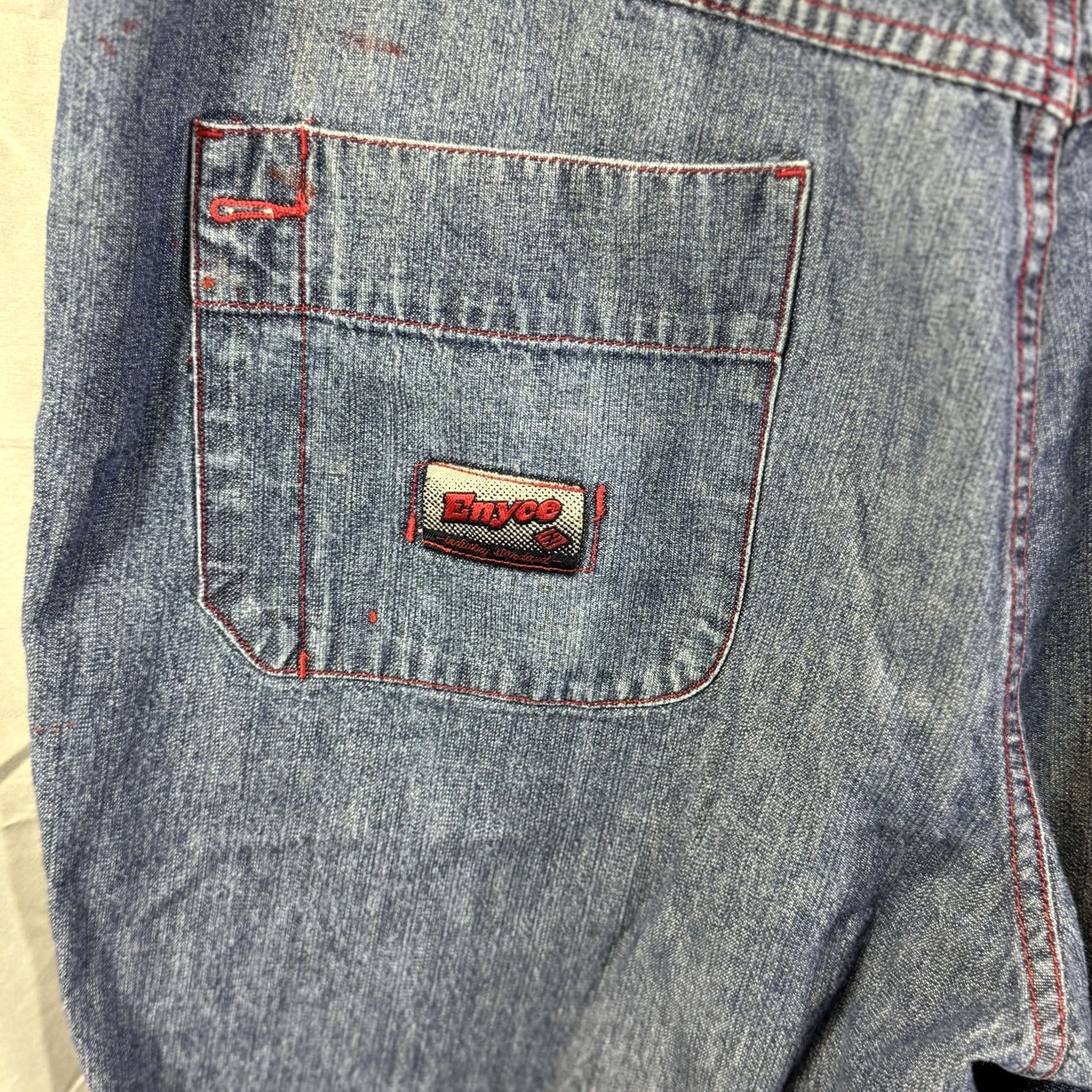 Enyce Enyce Denim Shorts Mens 42 Blue Red Stitch Carpenter Paint Splatter Baggy Hip Hop Shorts Mens 42 Size US 42 / EU 58 - 4 Thumbnail