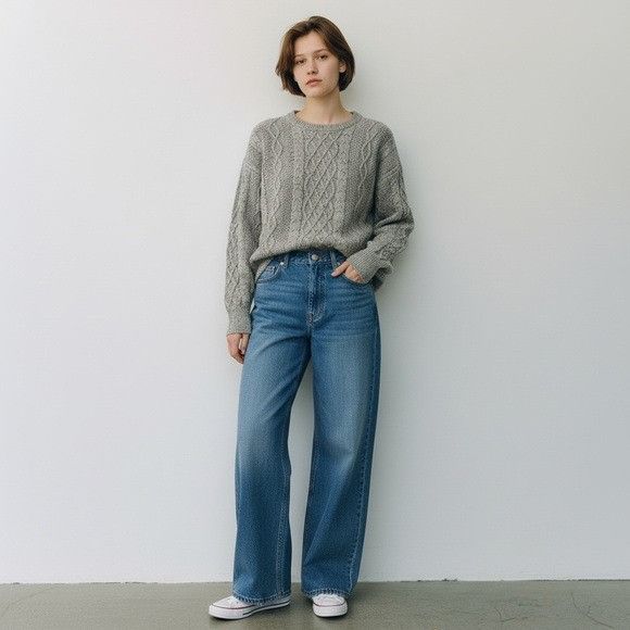 J.Crew J. Crew Speckled Gray Fisherman Cable Knit Oversized Sweater Size L / US 10 / IT 46 - 1 Thumbnail