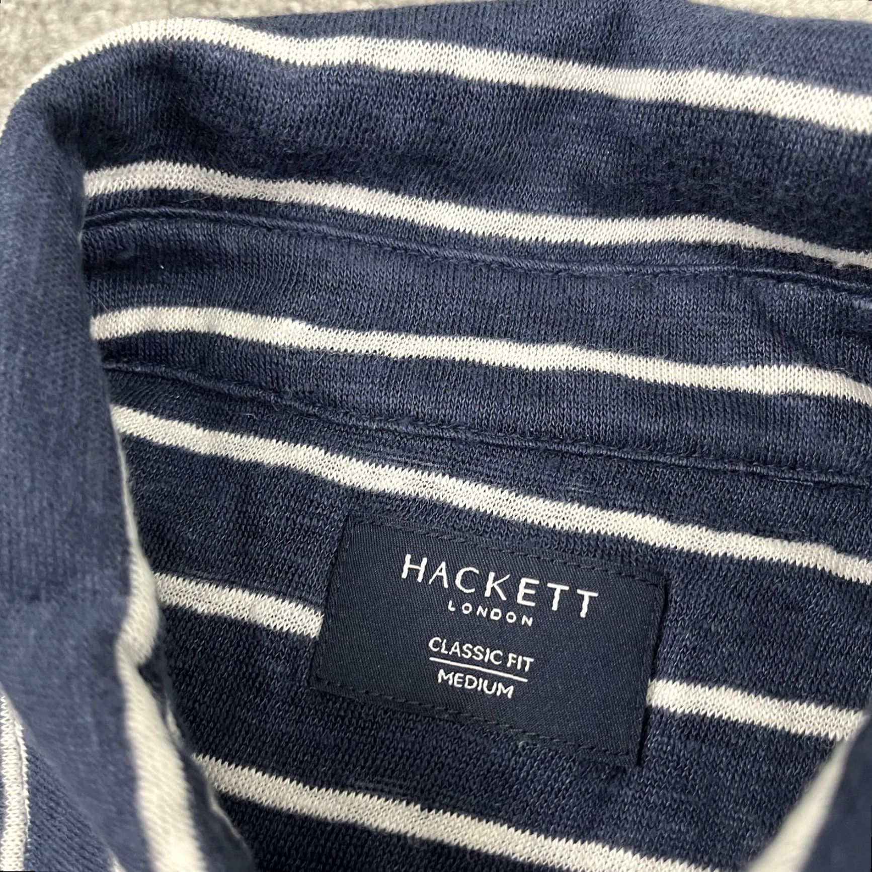 Hackett Hackett London Polo Shirt Mens M Blue Striped Linen Knit Casual Preppy Logo Shirt Size US M / EU 48-50 / 2 - 3 Thumbnail