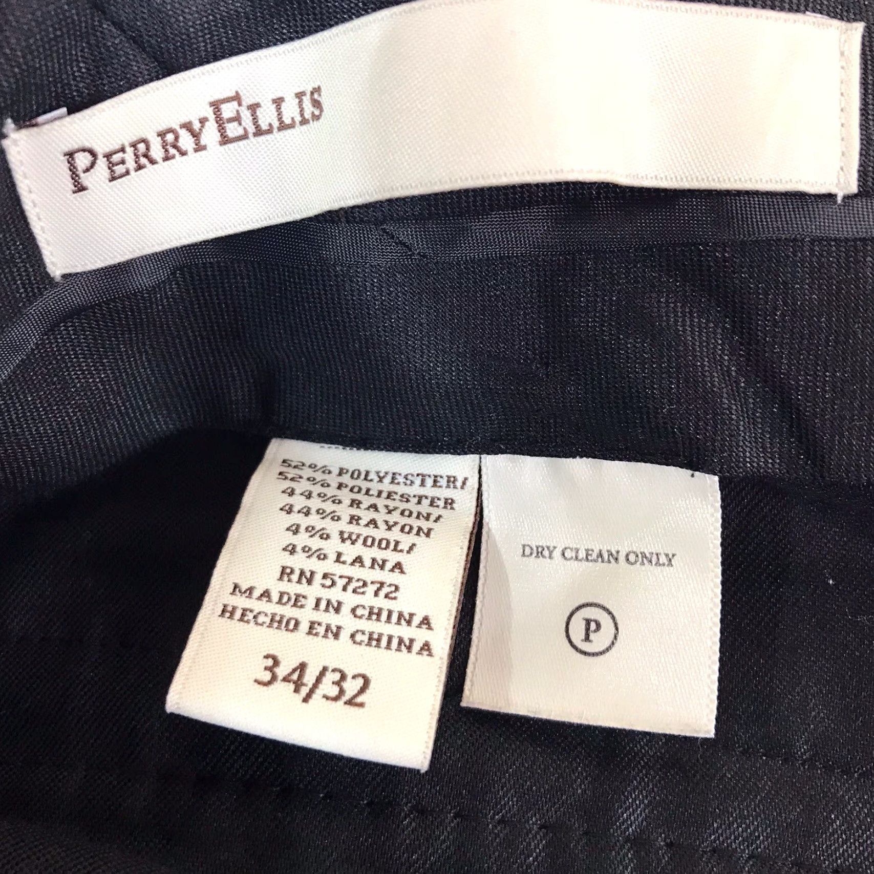 Vintage PERRY ELLIS Dress Pants Men's 34x32 Black Wool-Blend Flat Front Straight Leg 5-Pocket, Regular Fit Size US 34 / EU 50 - 3 Thumbnail