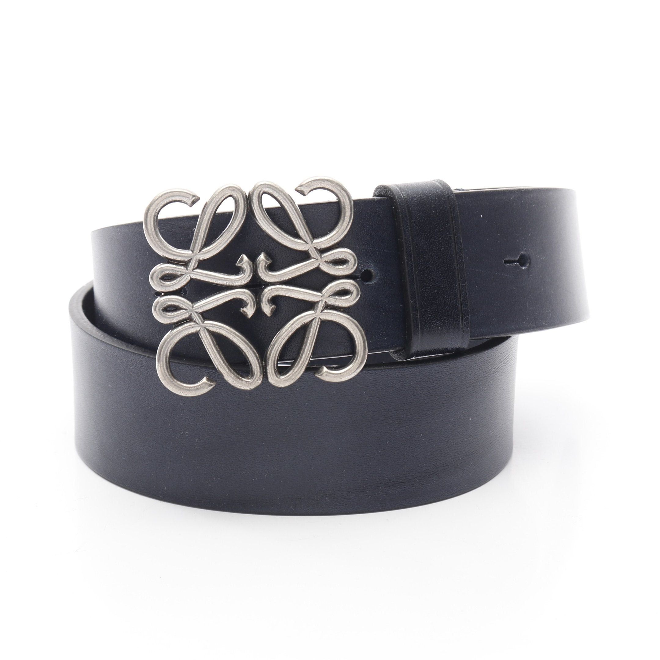 Loewe Loewe Chunky Anagram Belt Leather Dark Navy Silver Hardware Size ONE SIZE - 1 Thumbnail