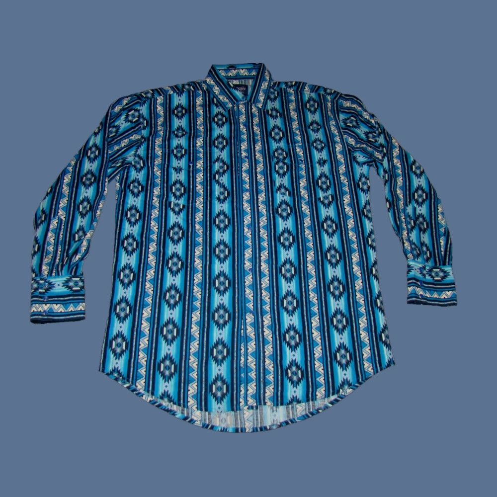Wrangler Wrangler Shirt Mens Aztec Pearl Snap Western Long Sleeve M Blue Pockets Size US M / EU 48-50 / 2 - 1 Thumbnail