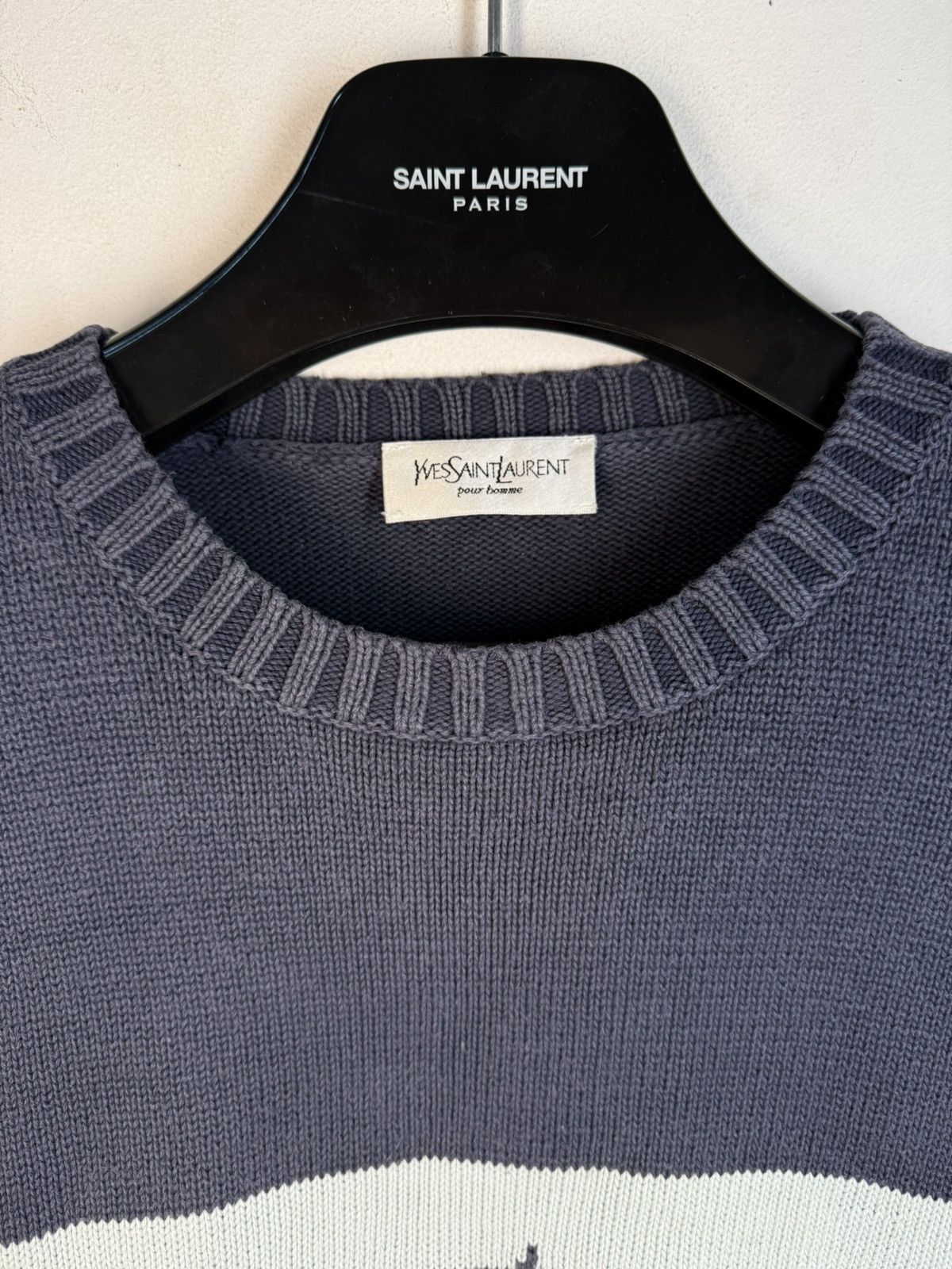 Yves Saint Laurent Royal Blue YSL Sweater Knit Big Logo Vintage Sweatshirt Rare Size US L / EU 52-54 / 3 - 16 Thumbnail