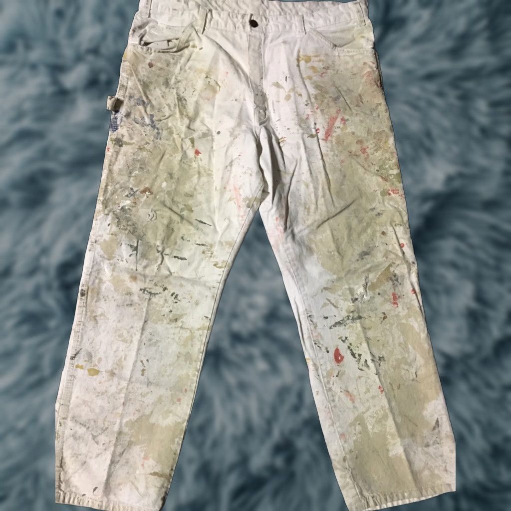 Dickies VINTAGE Dickies Thrashed Faded Distress Paint Pants 38 White Men Pants 90s Grunge Biker Punk Work Cargo Jeans/Dungaree Style Mens Size US 38 / EU 54 - 1 Thumbnail