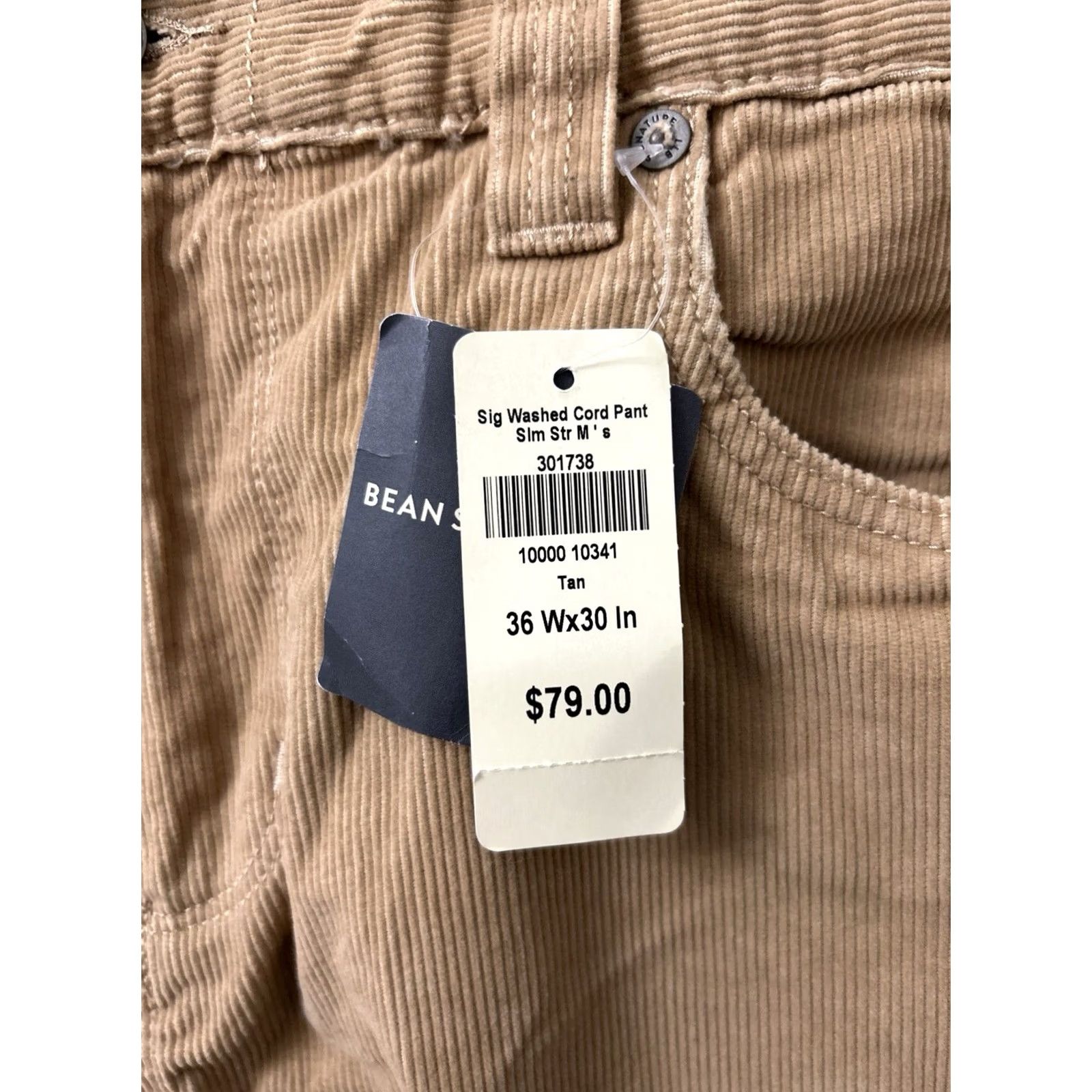 Vintage LL Bean Signature Washed Corduroy Pants Mens 36x30 Tan Slim Straight NWT 5-Pocket Logo Chino Wool? Size US 36 / EU 52 - 4 Thumbnail