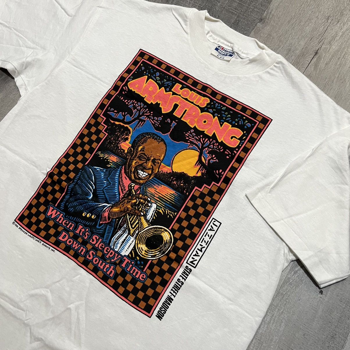 Hanes × Vintage VTG Louis Armstrong Sleepy Time Down South Jazz T Shirt Size US XL / EU 56 / 4 - 1 Thumbnail
