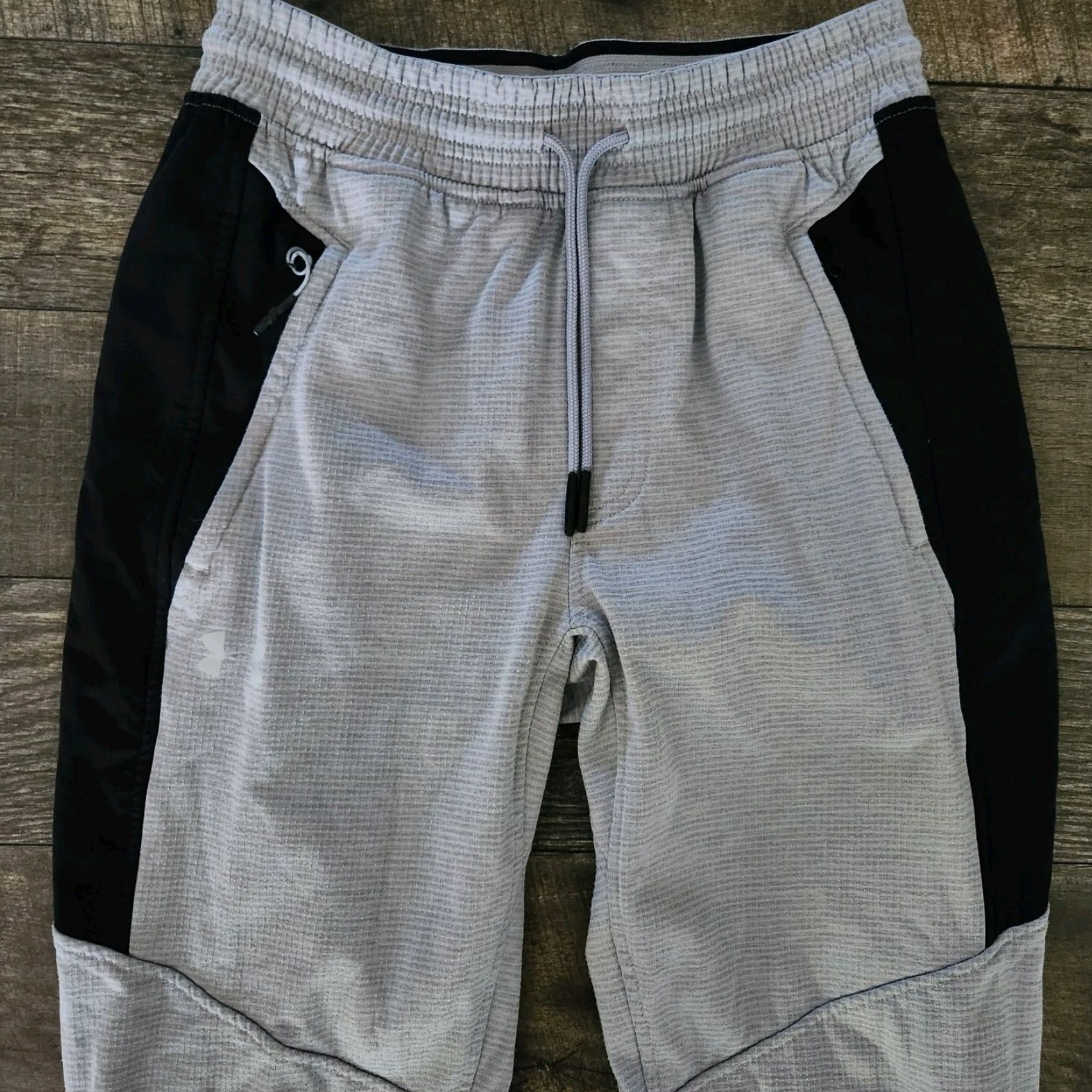 Under Armour Under Armour Pants Mens Small Fitted Sweat Joggers Waffle Knit Gray Black Athletic Tapered Inseam 28" Pockets Size US 29 - 3 Thumbnail