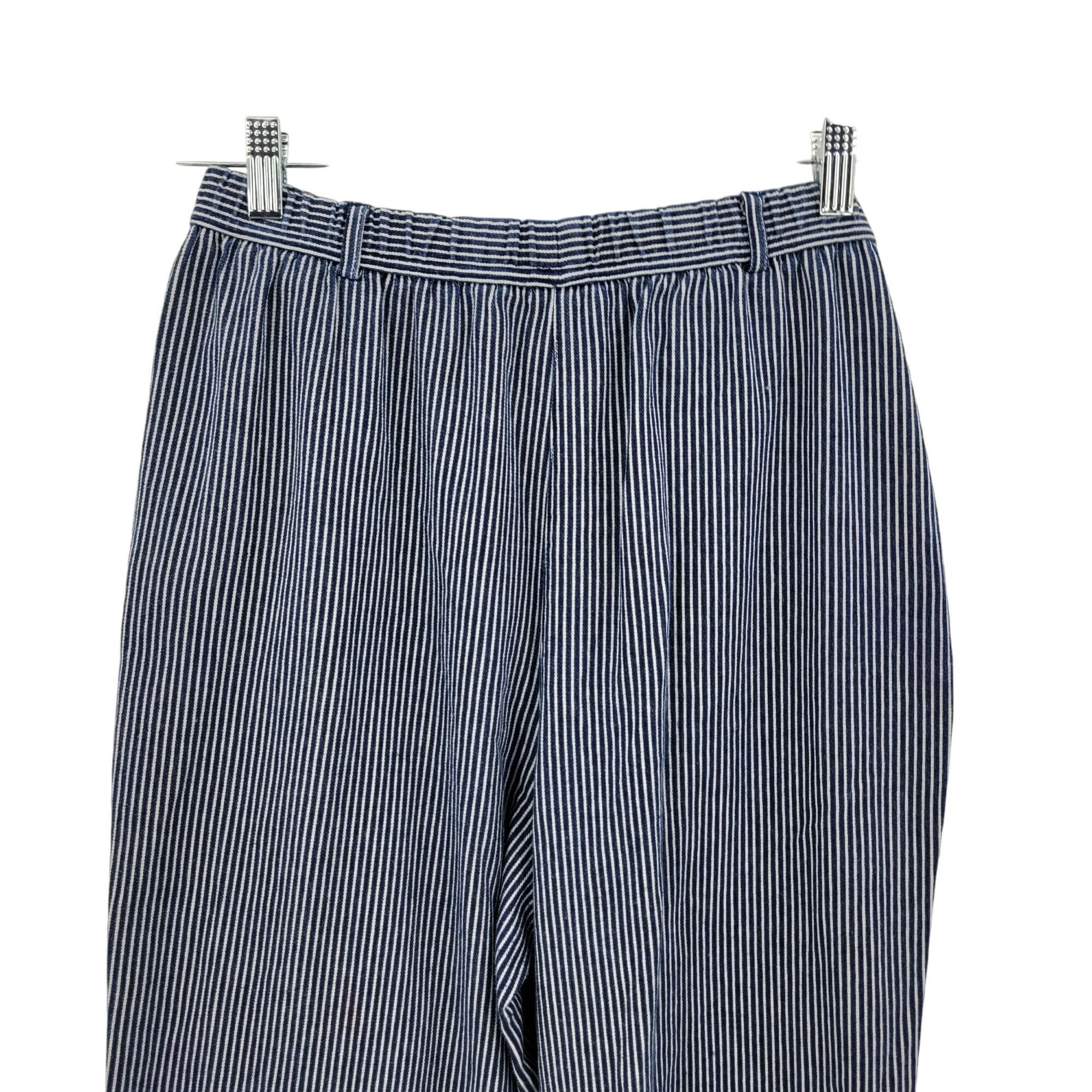 Vintage Vtg Petite Blue White Engineer Striped High Waisted Crop Pan Size 24" / US 00 / IT 34 - 7 Thumbnail