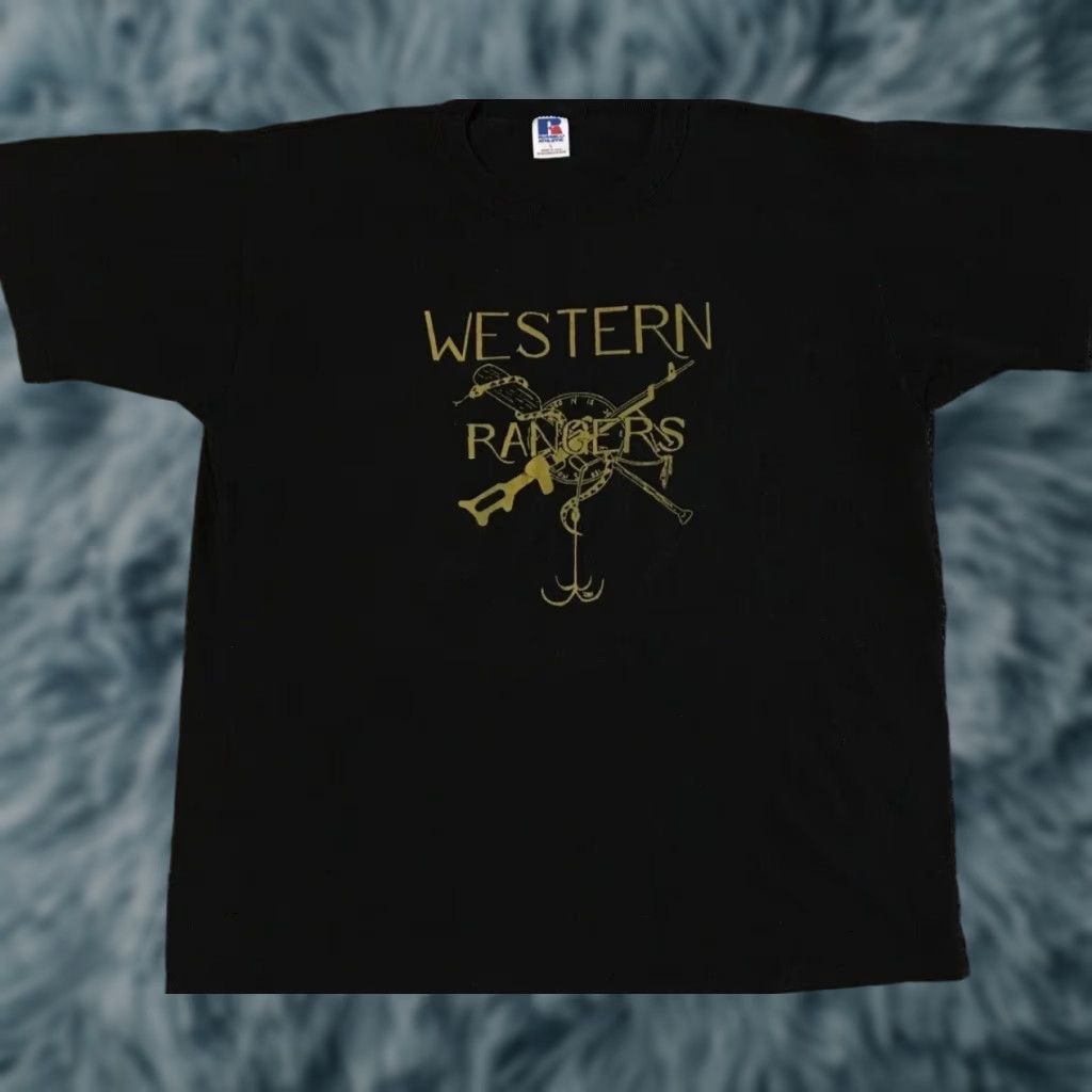 Vintage VINTAGE Russell Western Rangers Faded Gun Shirt S Black 80s 90s Grunge Army Biker Graphic Tee Mens Size US S / EU 44-46 / 1 - 1 Thumbnail