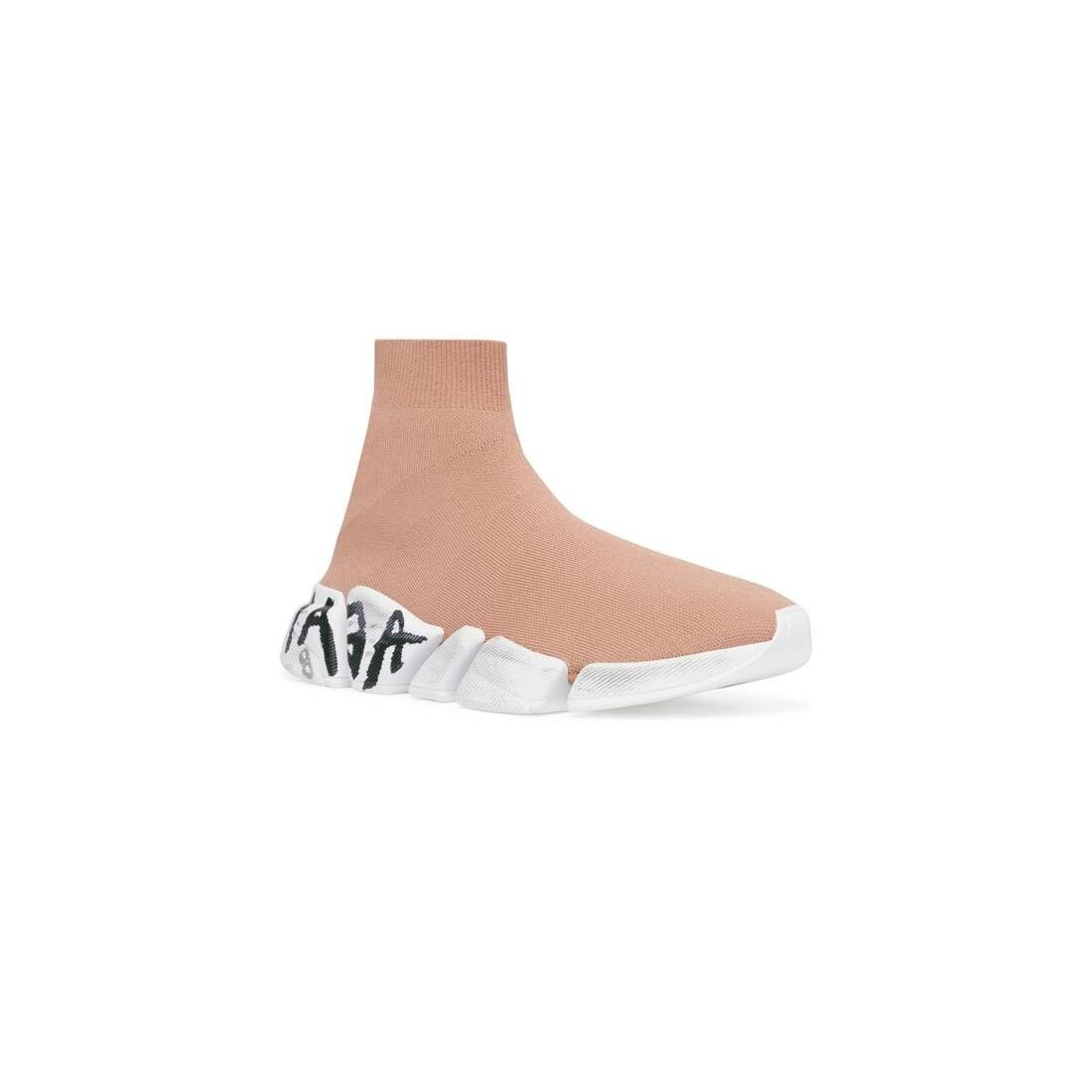 Balenciaga o1mt1gz0425 Speed 2.0 Graffiti Recycled Knit Sneakers Beige Size US 7 / EU 40 - 2 Thumbnail