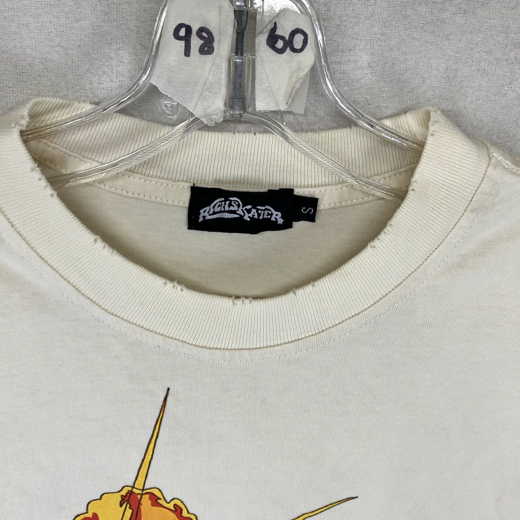 Vintage Rich Skater Women's T-Shirt Short Sleeve Crew Neck Beige 100% Cotton Distressed Graphic Rhinestone Bling Vintage No Size S / US 4 / IT 40 - 6 Thumbnail