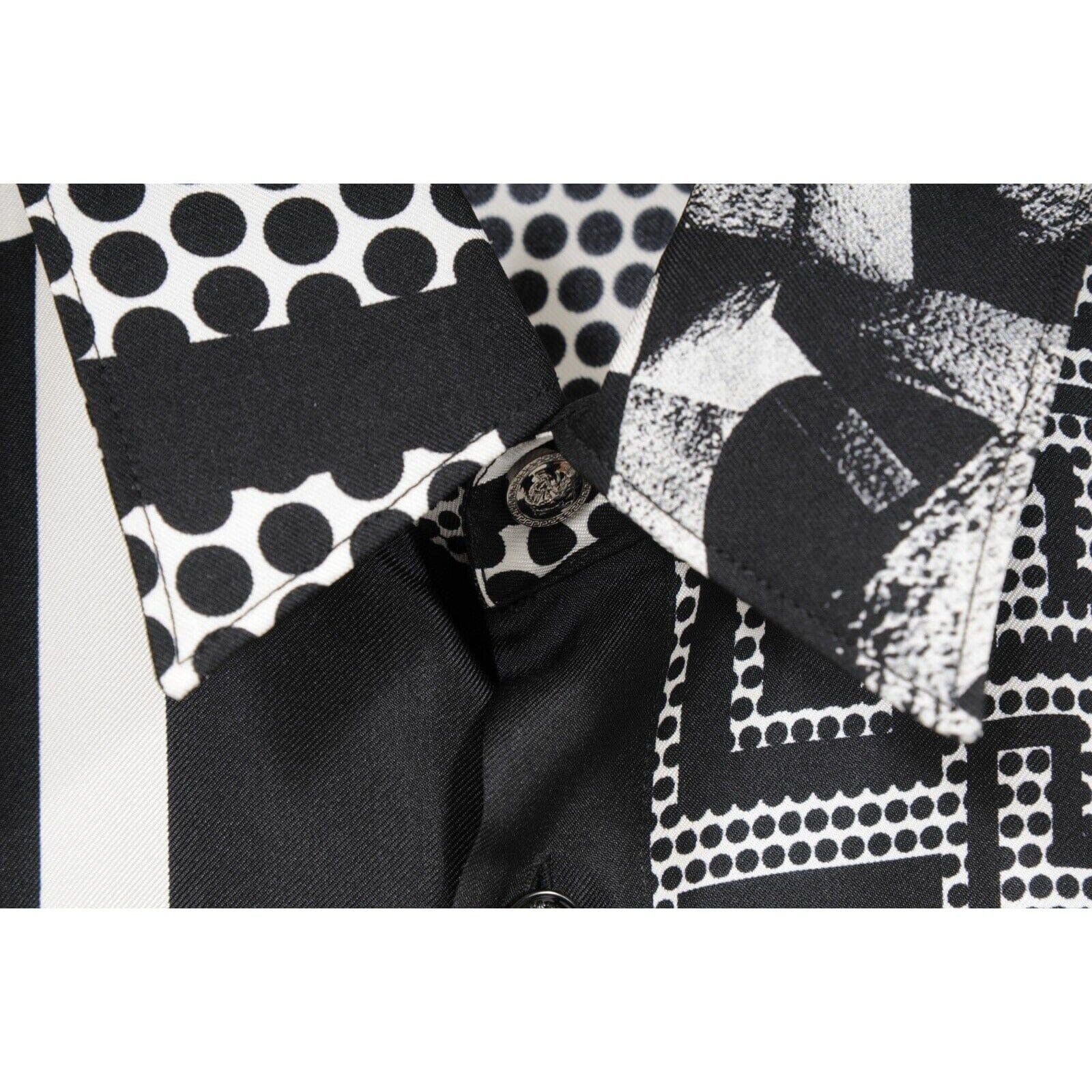 Versace Black White Silk Medusa Print Button Down Shirt Size US M / EU 48-50 / 2 - 7 Thumbnail