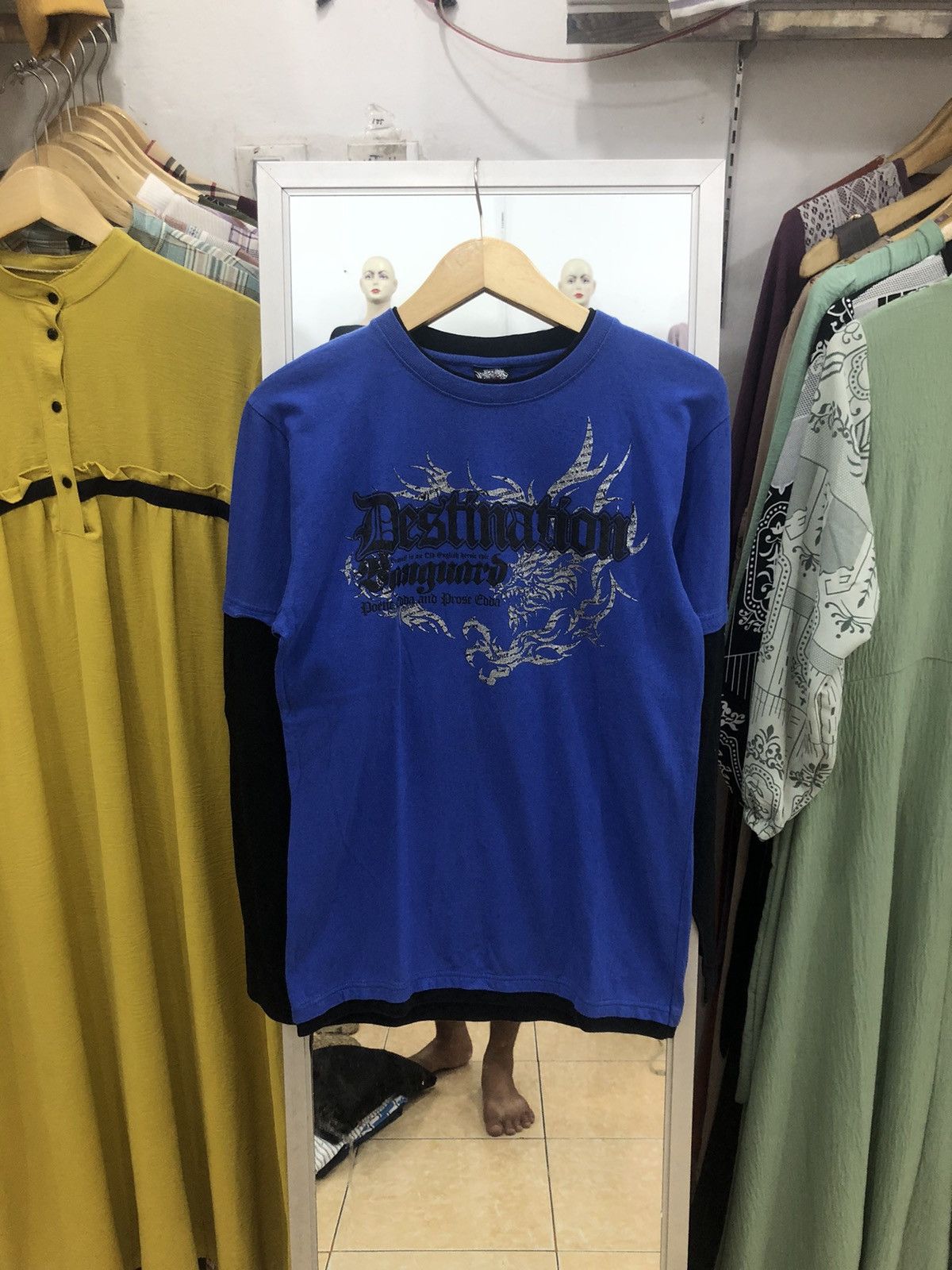 If Six Was Nine Y2K Beaumere Poem Tribal Dragon double layer Longsleeve Size US M / EU 48-50 / 2 - 1 Thumbnail