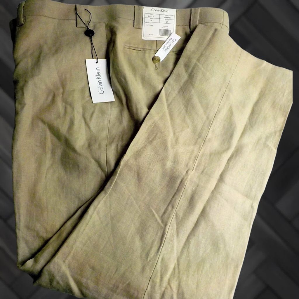 Calvin Klein VINTAGE CALVIN KLEIN Flat Front Pants Beige Oatmeal Linen 38x32 NWT Dress Pants Mens Size US 38 / EU 54 - 1 Thumbnail