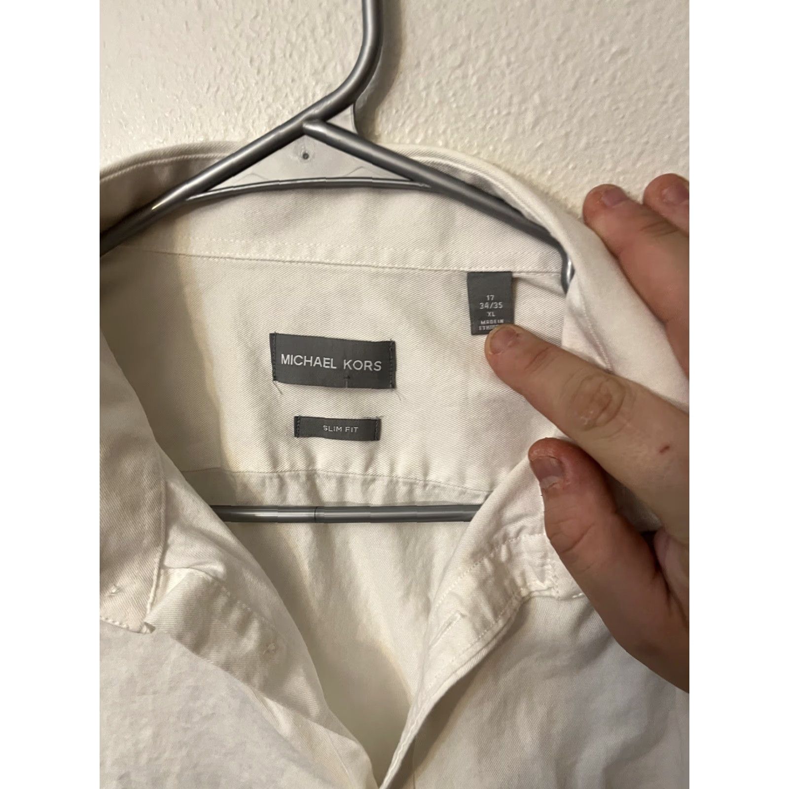 Michael Kors Michael Kors Men's Slim Fit White Long Sleeve Button Up Shirt Size 17-XL Size US XL / EU 56 / 4 - 2 Thumbnail
