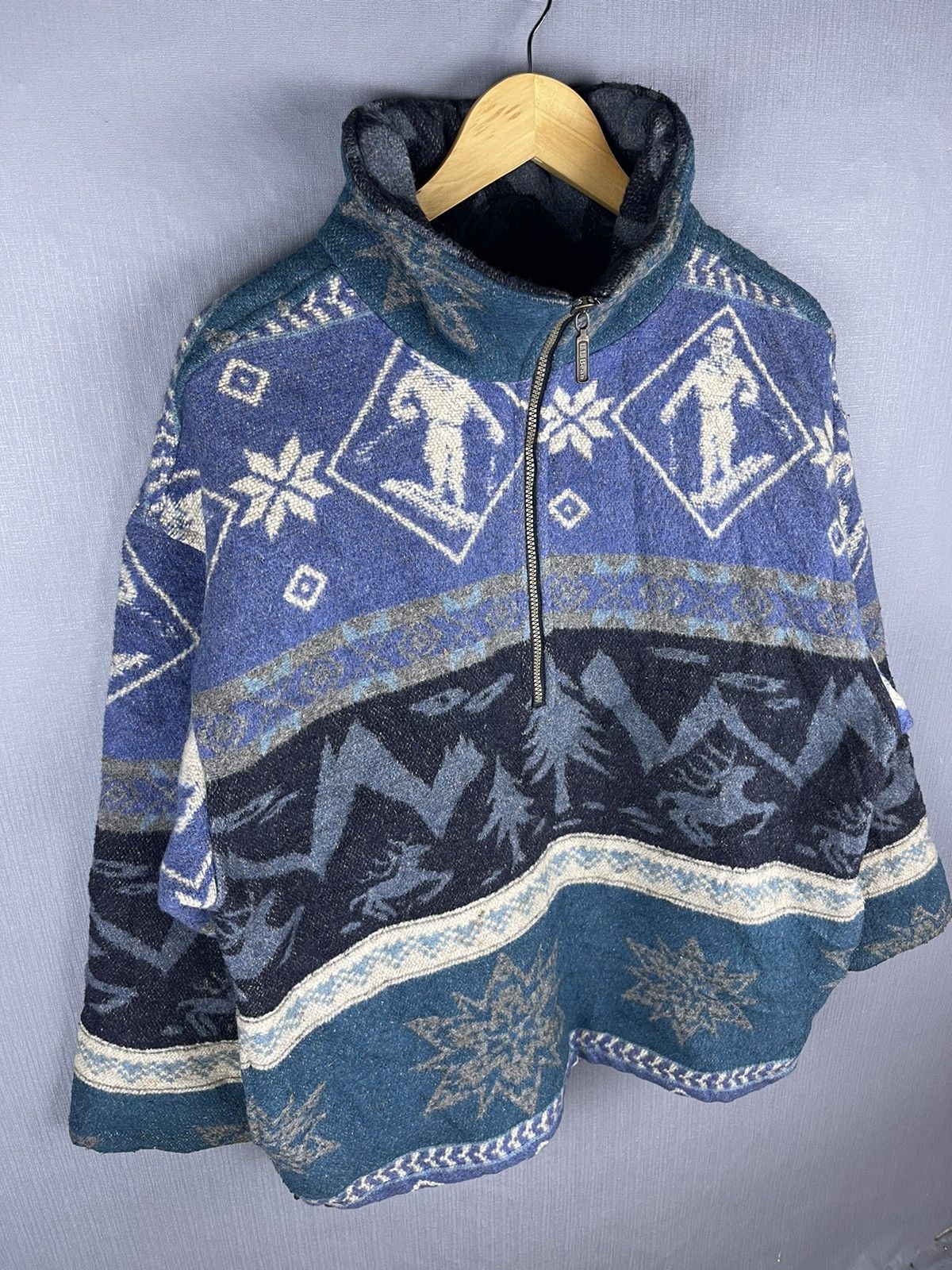 L.L. Bean × Vintage Vintage L.L Bean Portugal Full Printed Ski Motif Half Zipper Size US L / EU 52-54 / 3 - 4 Thumbnail