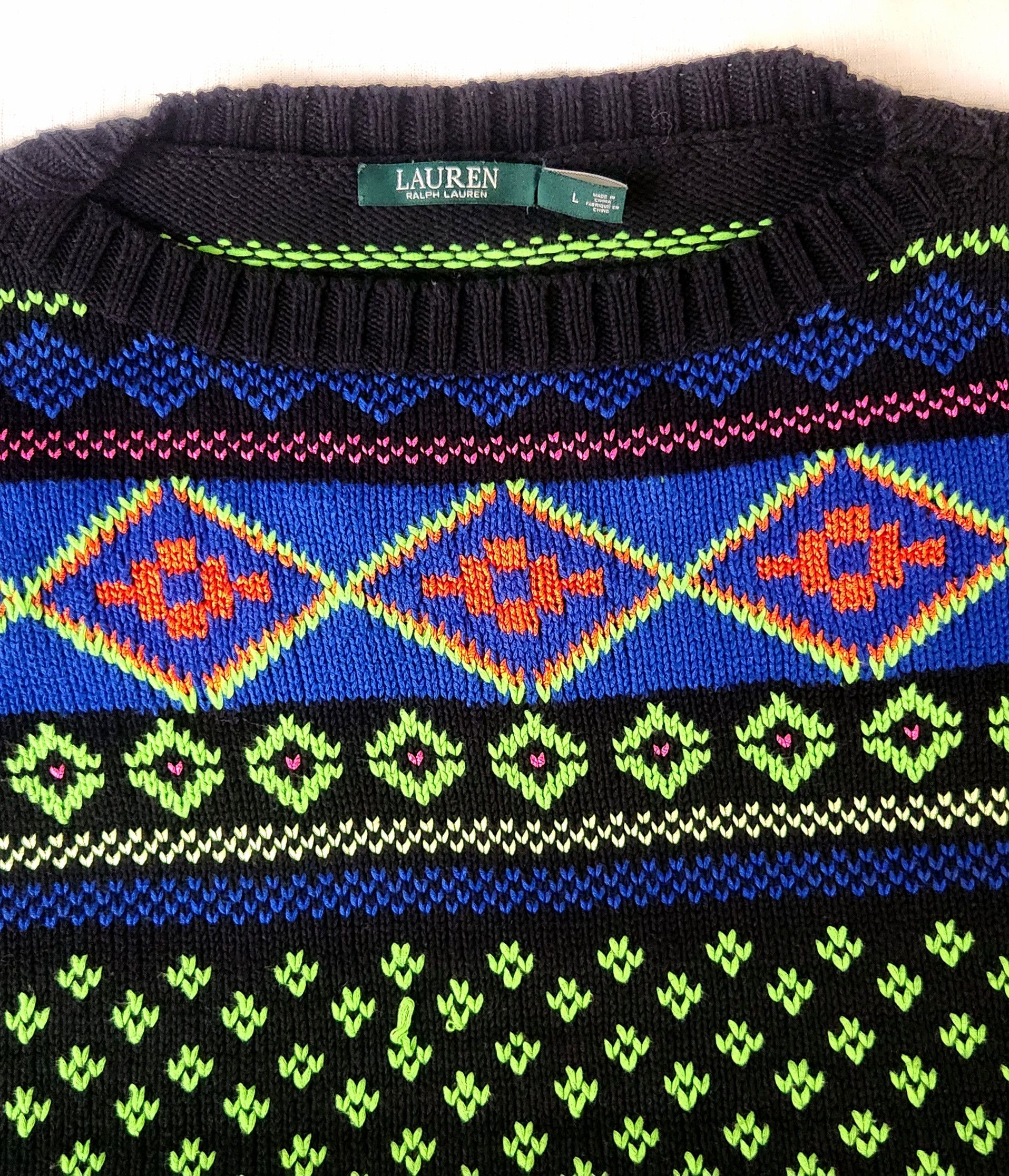 Ralph Lauren Ralph Lauren Vtg Neon Knit Crewneck Sweater 90s Navajo Size L / US 10 / IT 46 - 6 Thumbnail